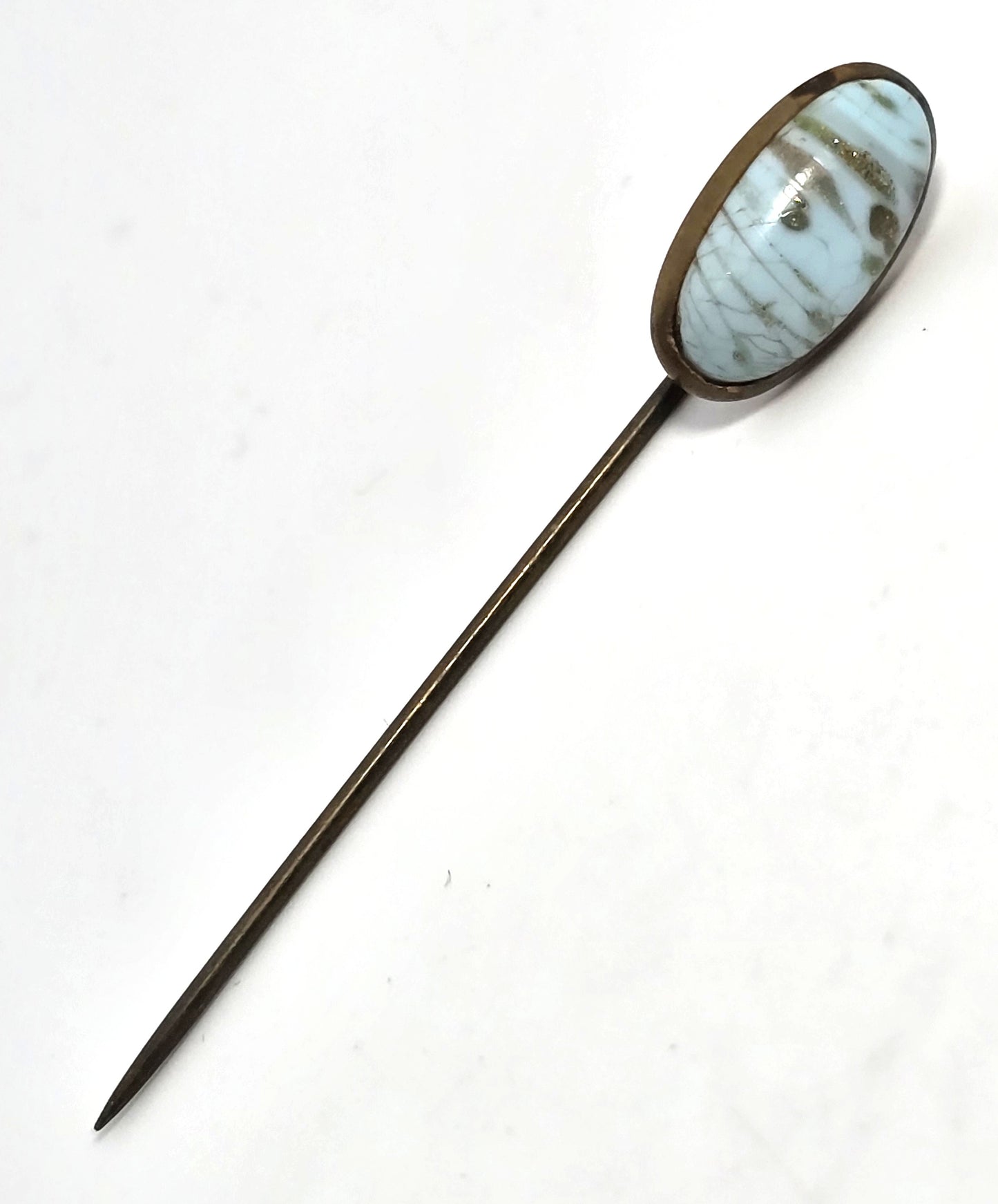 Victorian blue Aventurine glass gold filled antique stick lapel pin brooch