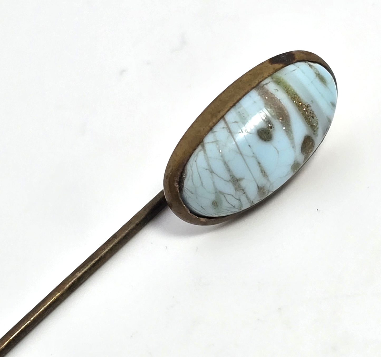 Victorian blue Aventurine glass gold filled antique stick lapel pin brooch