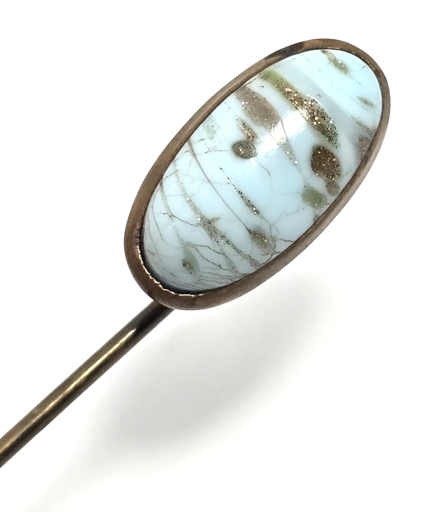 Victorian blue Aventurine glass gold filled antique stick lapel pin brooch