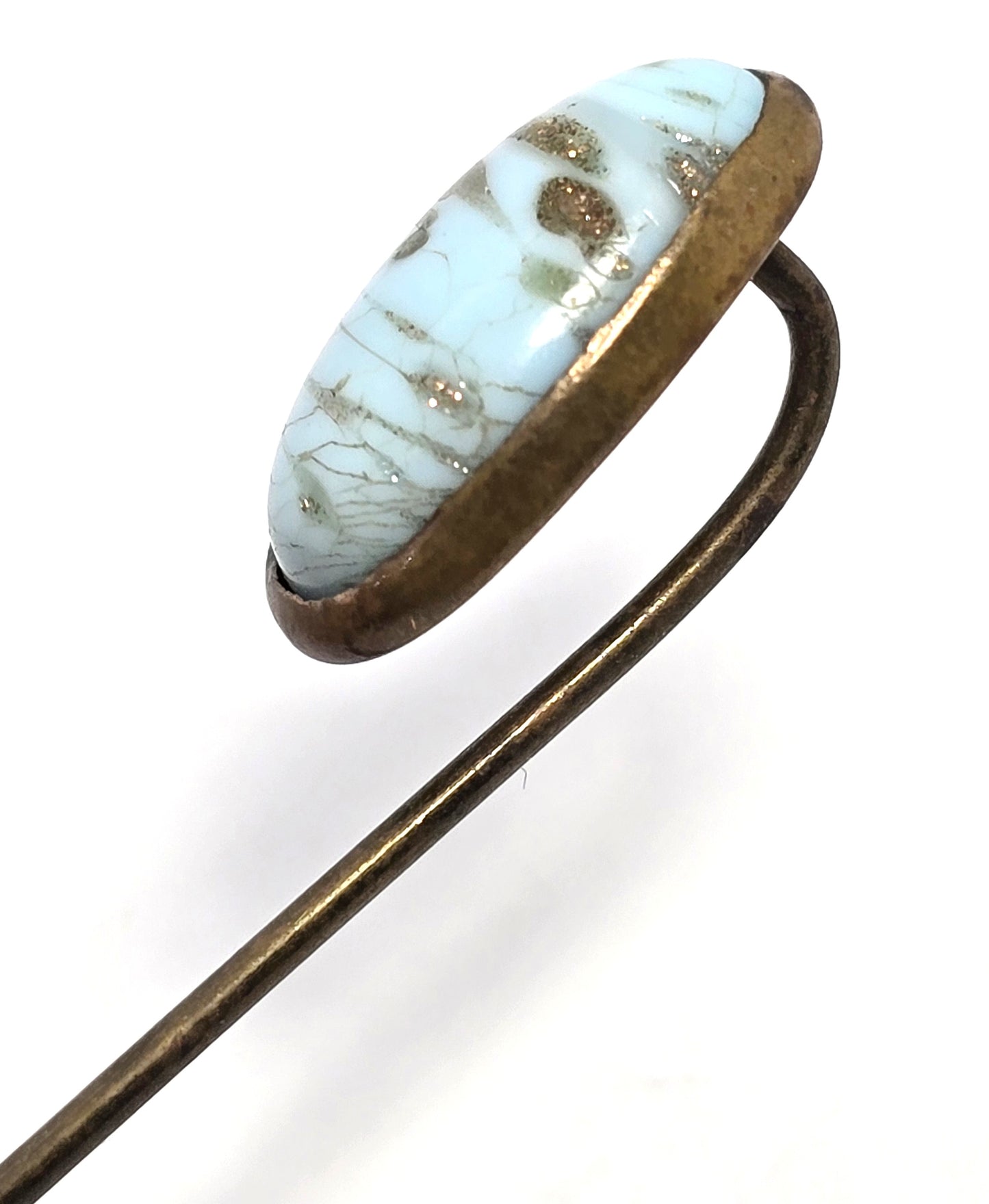 Victorian blue Aventurine glass gold filled antique stick lapel pin brooch