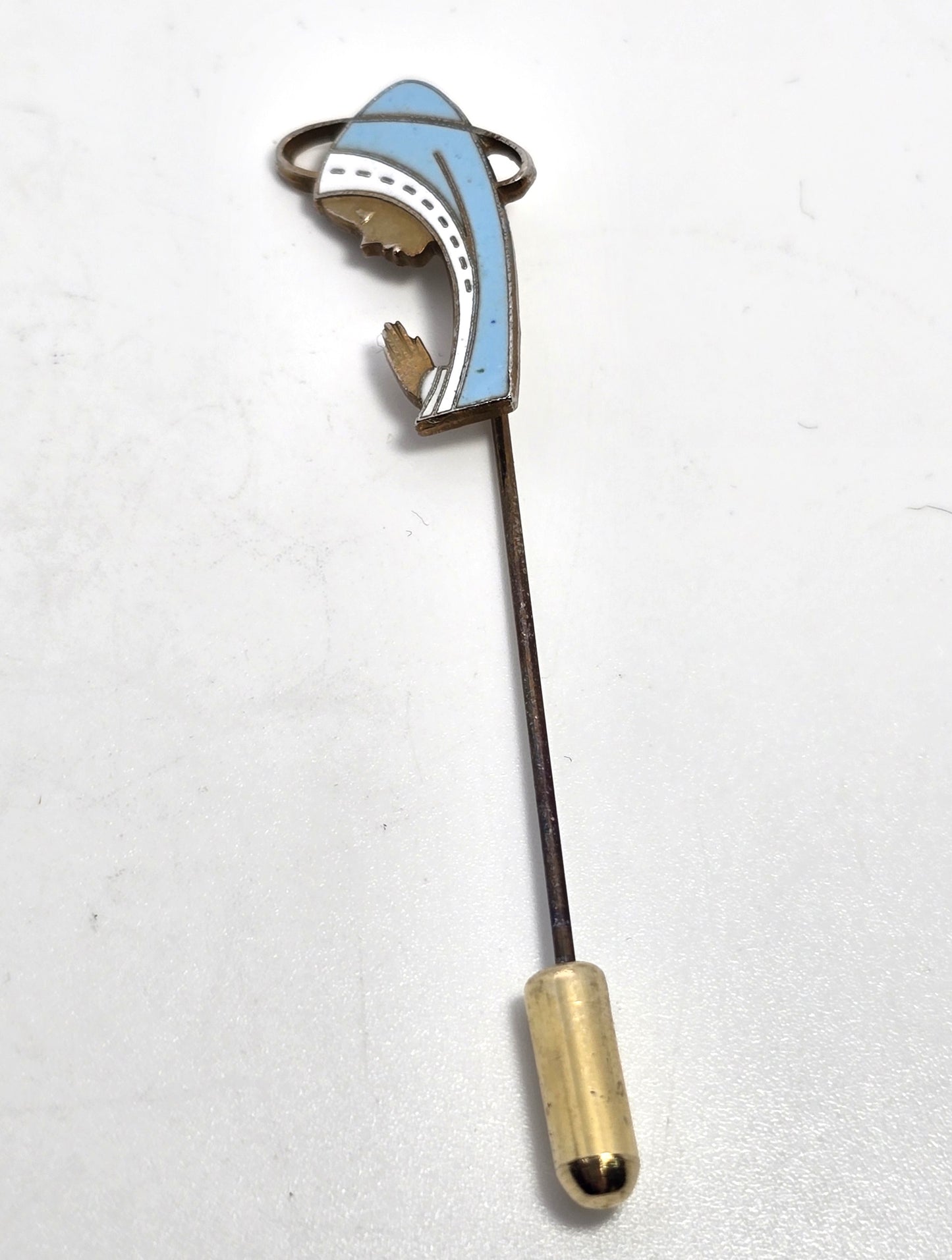 Miraculous medal blue enamel praying Mary Catholic stick lapel pin brooch