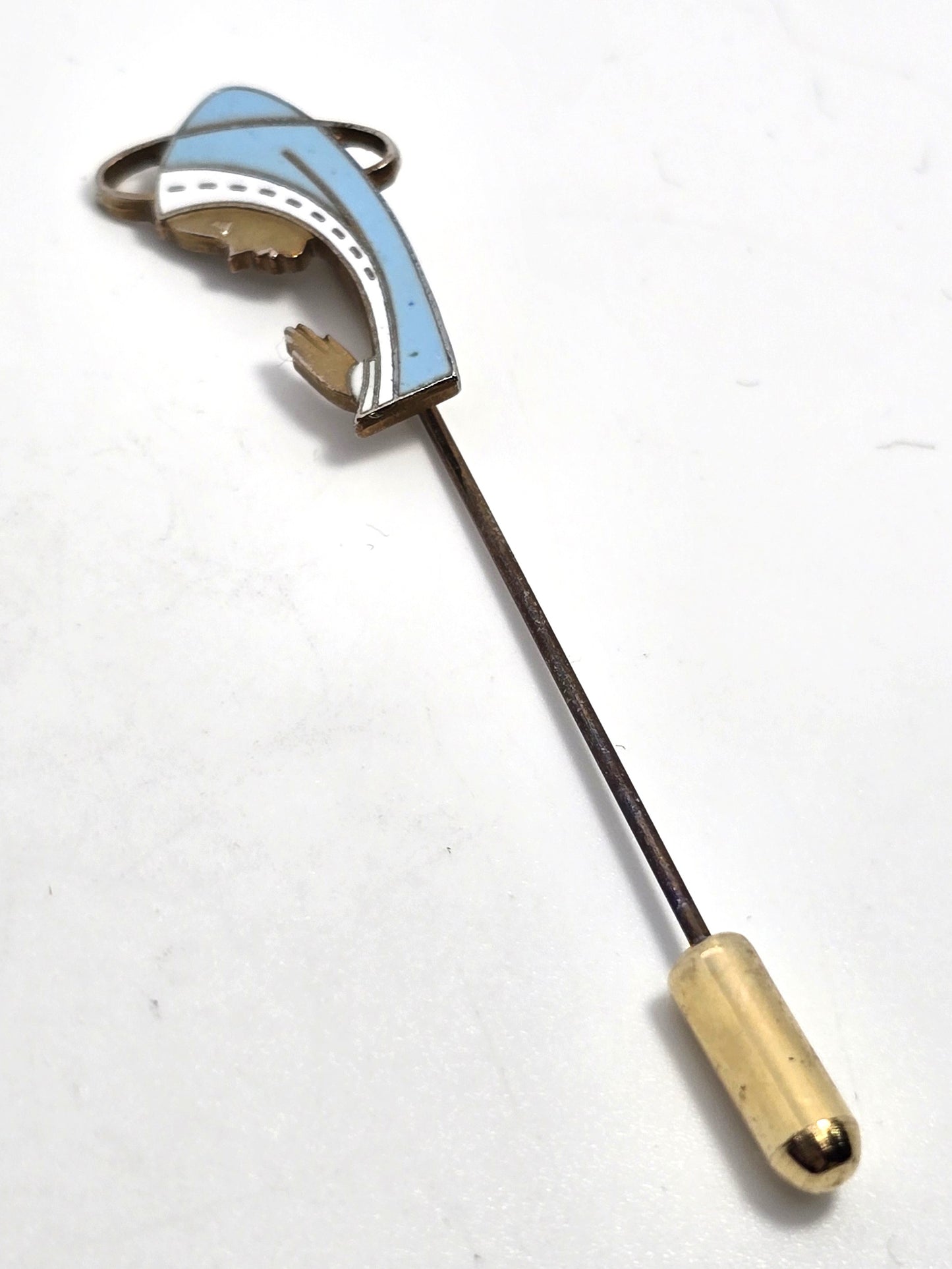 Miraculous medal blue enamel praying Mary Catholic stick lapel pin brooch