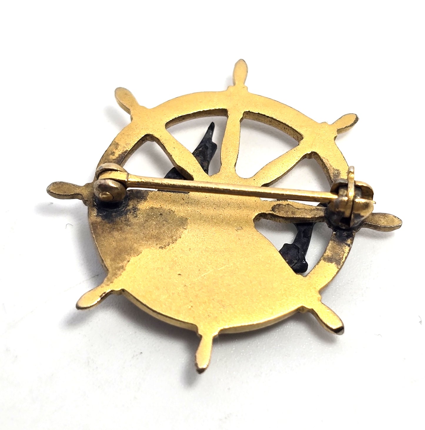 Sail fish boat ship wheel helm enamel Sea life sterling silver gold filled brooch