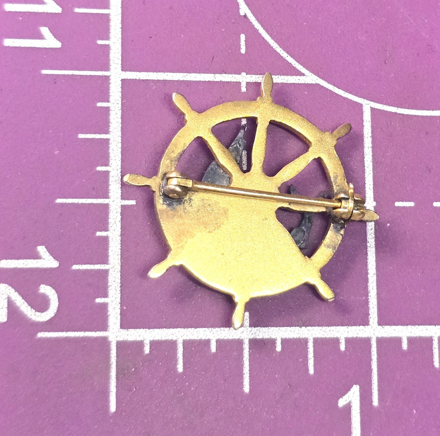 Sail fish boat ship wheel helm enamel Sea life sterling silver gold filled brooch