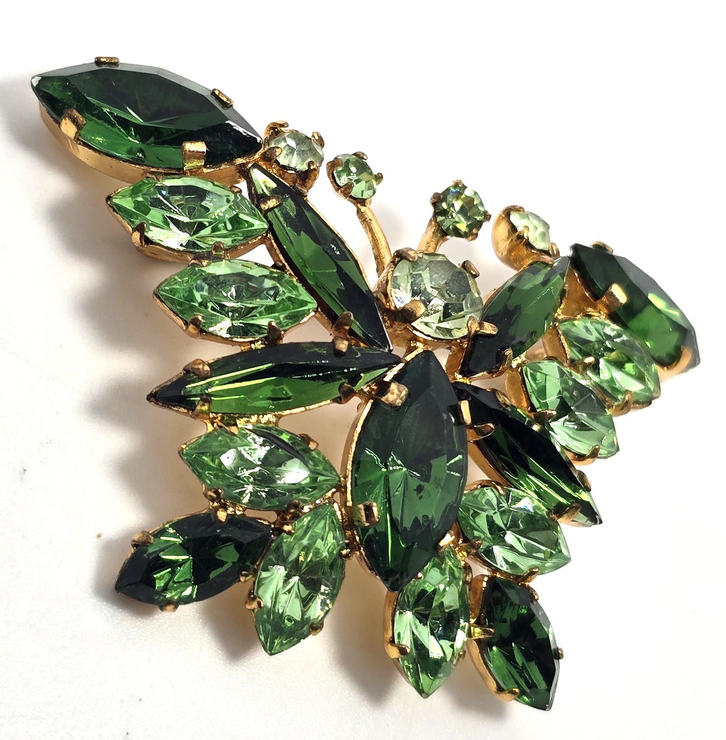 Green uranium glass rhinestone Made in Austria butterfly vintage brooch
