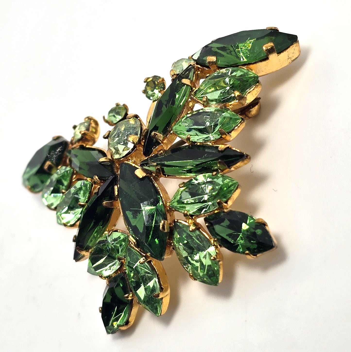 Green uranium glass rhinestone Made in Austria butterfly vintage brooch