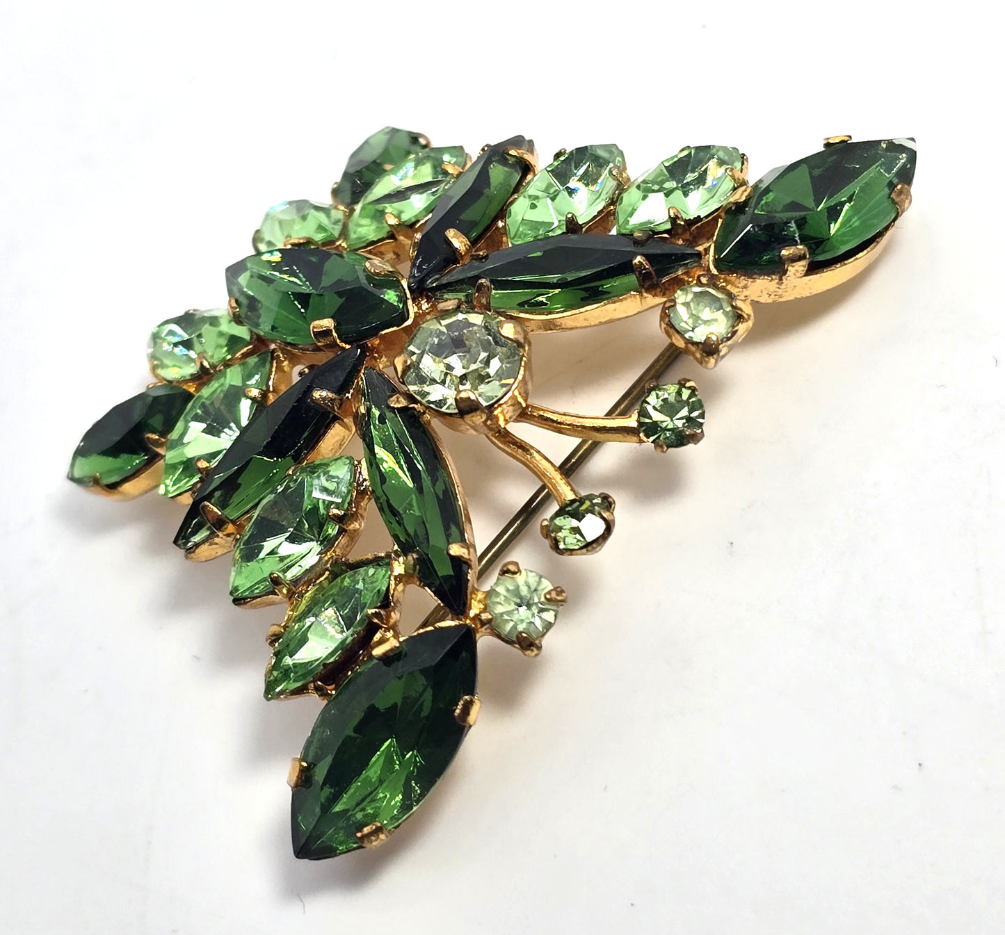 Green uranium glass rhinestone Made in Austria butterfly vintage brooch
