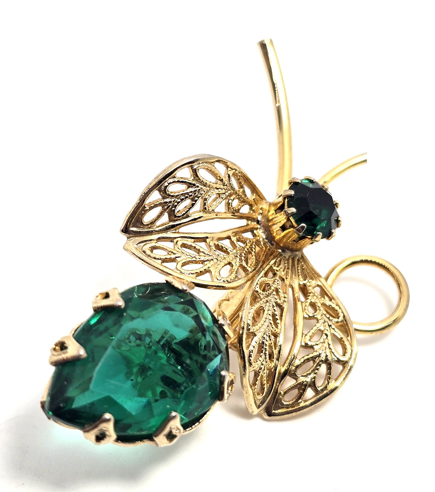 Unsigned Schreiner Green pear cut large MCM vintage rhinestone brooch