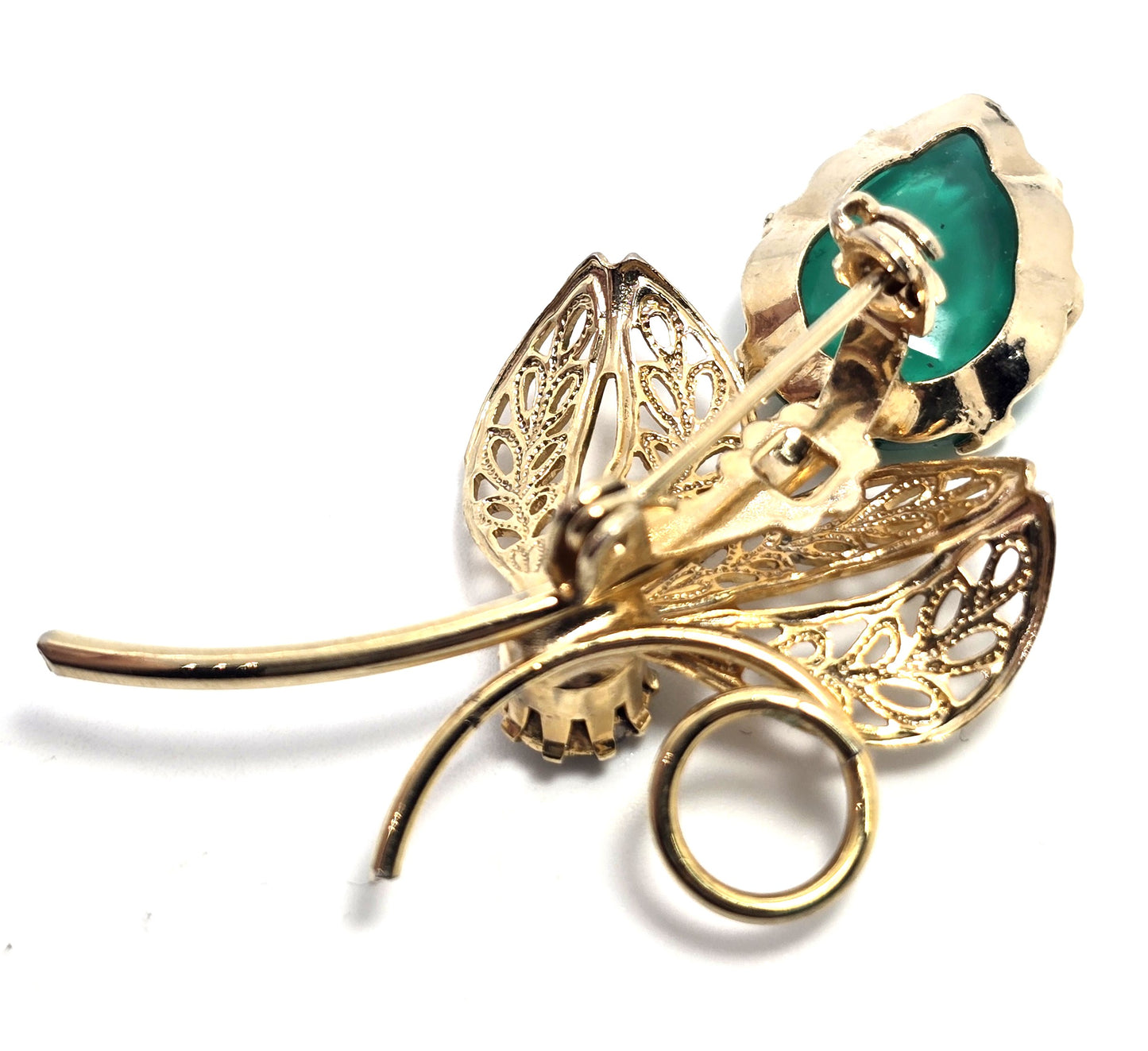 Unsigned Schreiner Green pear cut large MCM vintage rhinestone brooch