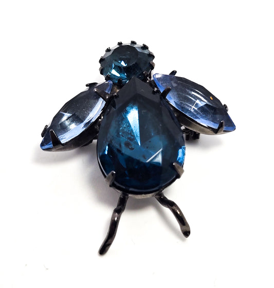 Alex and Ani Blue and black bee  rhinestone figural bug brooch pin