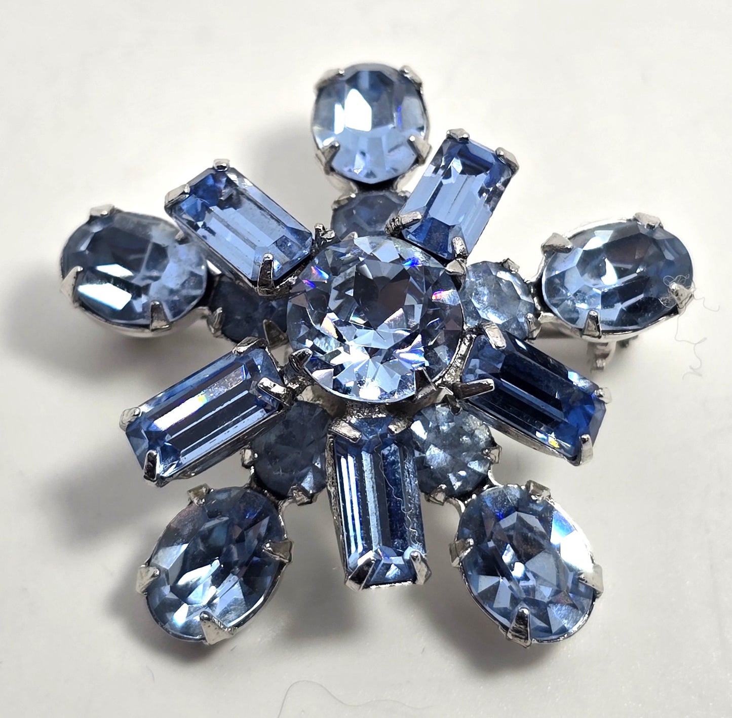 Light Blue vintage  rhinestone atomic star burst mid century vintage brooch