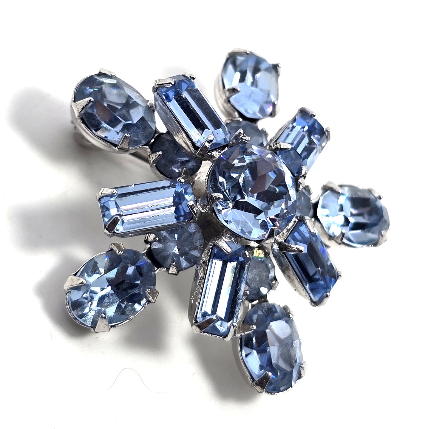 Light Blue vintage  rhinestone atomic star burst mid century vintage brooch