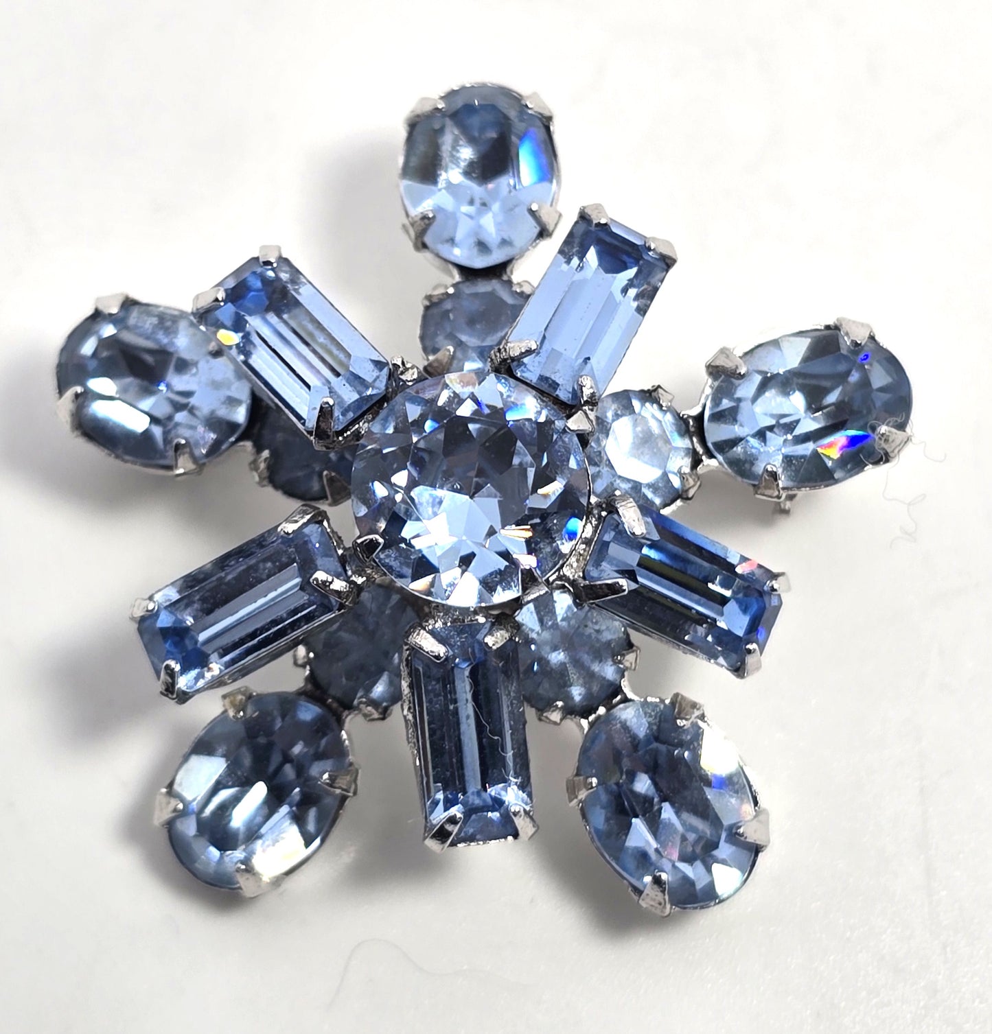 Light Blue vintage  rhinestone atomic star burst mid century vintage brooch