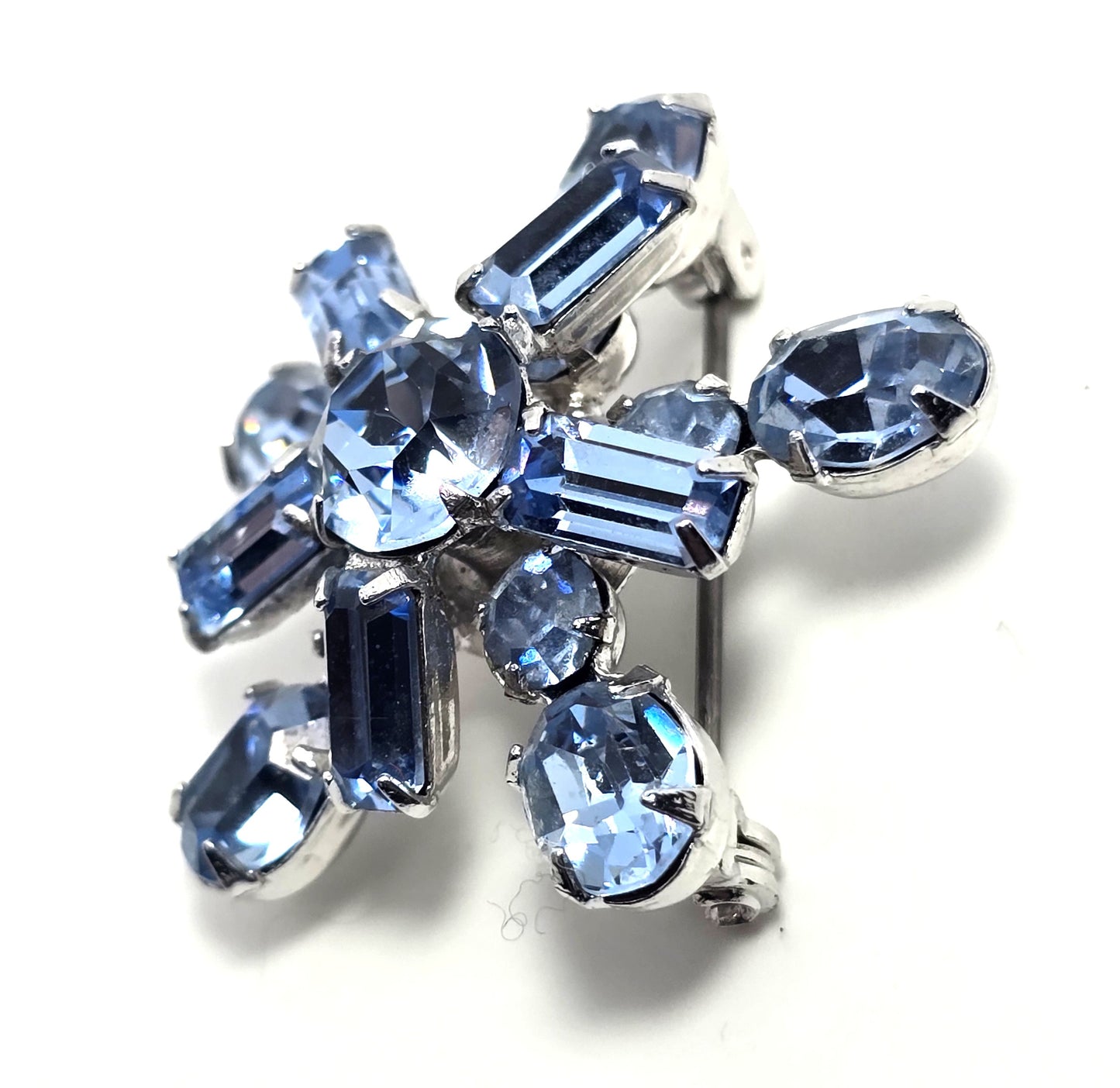 Light Blue vintage  rhinestone atomic star burst mid century vintage brooch