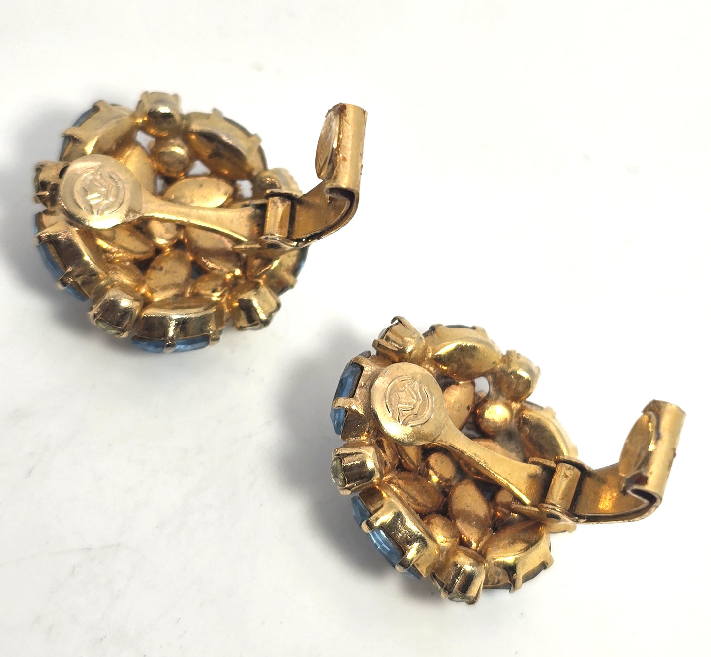 Schoffel & Co aqua blue Jonquil yellow rhinestone vintage demi set brooch earrings