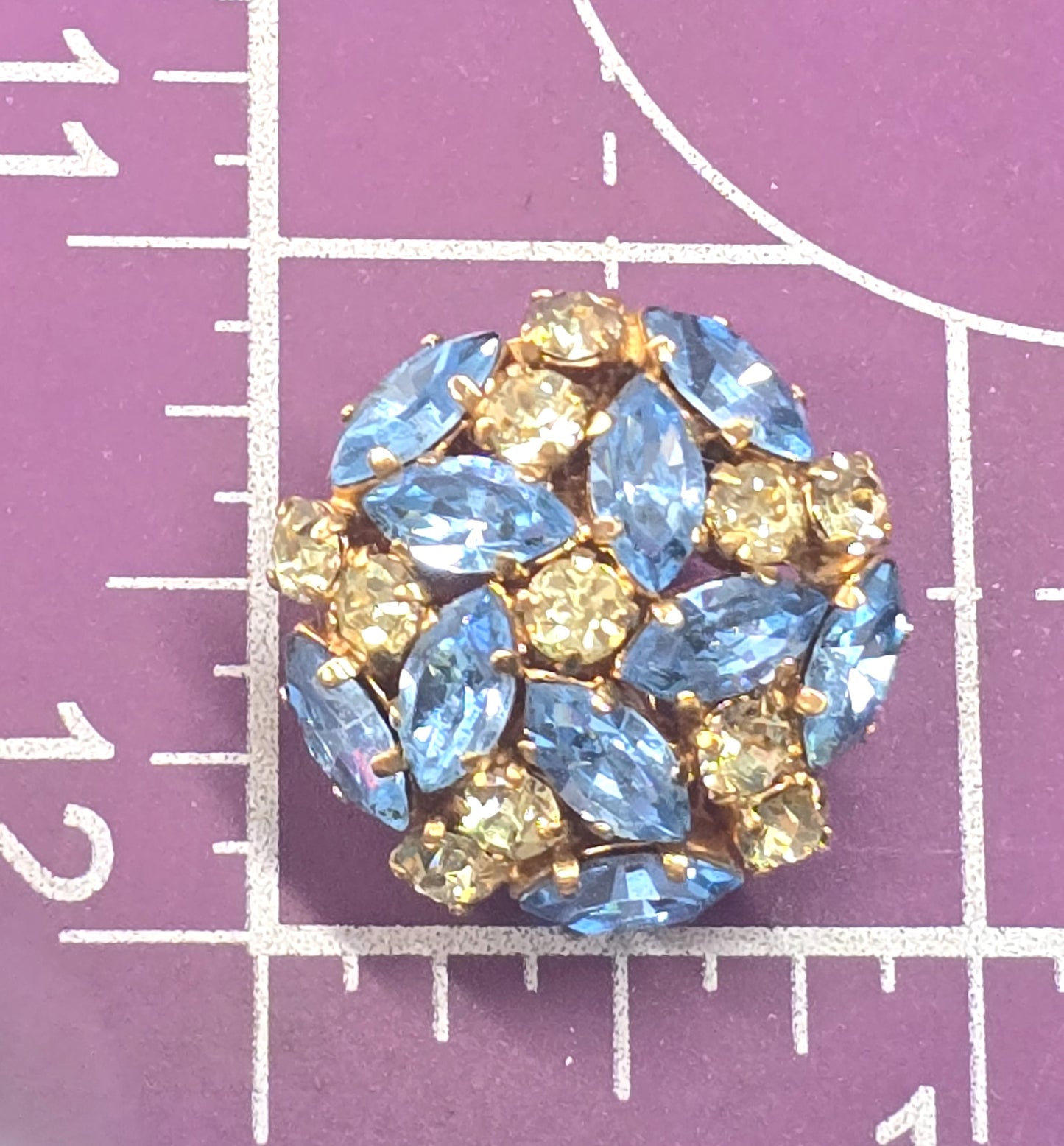 Schoffel & Co aqua blue Jonquil yellow rhinestone vintage demi set brooch earrings