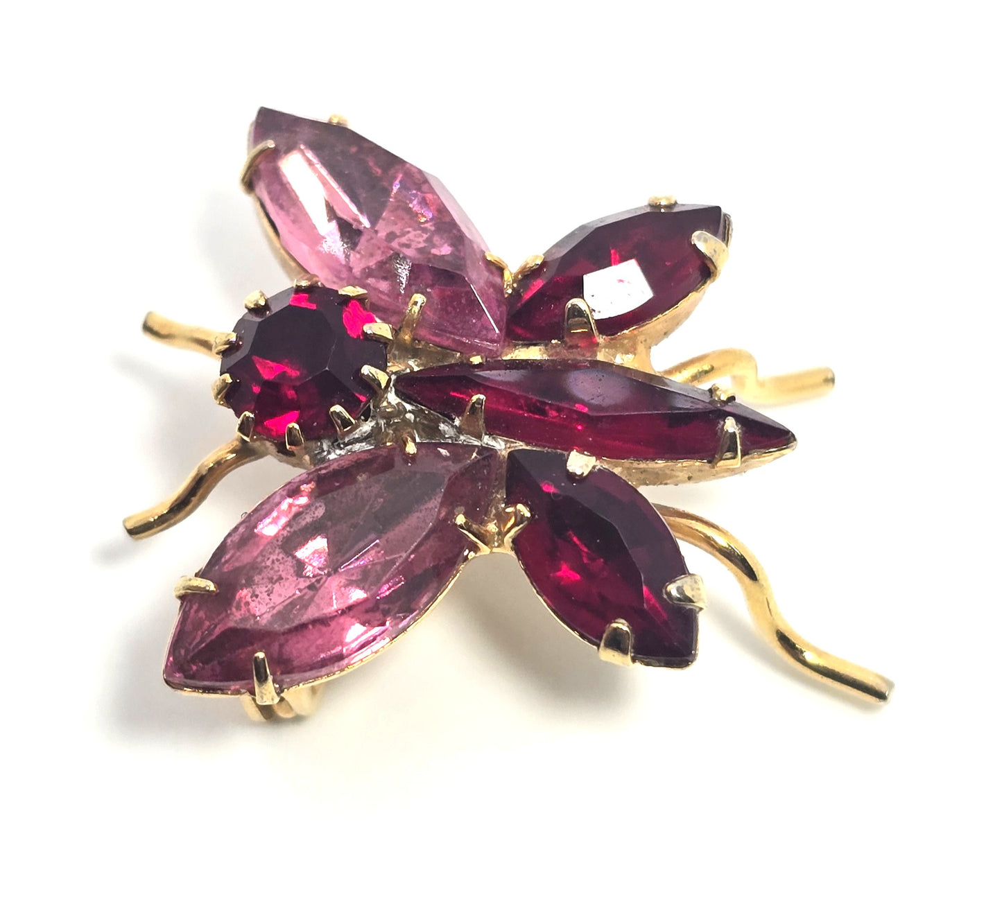 Red and Pink rhinestone vintage figural mid century butterfly brooch MCM