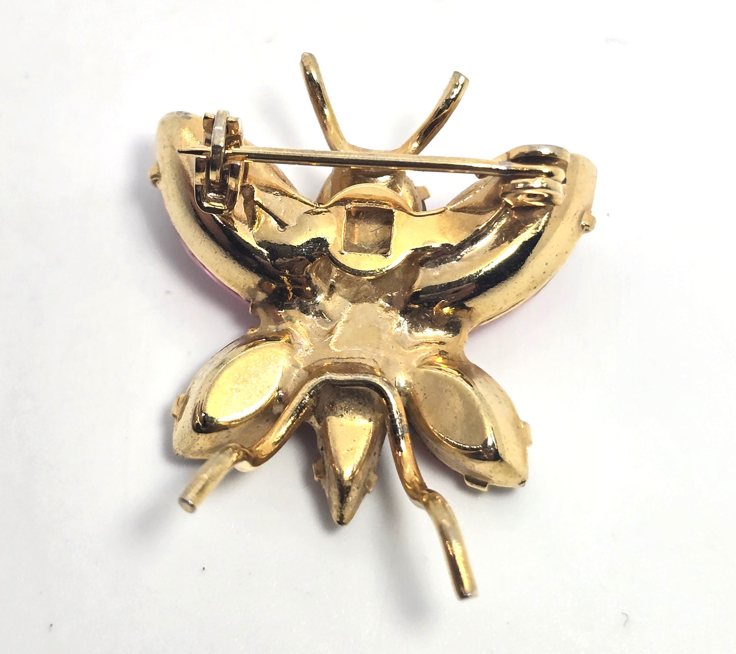 Red and Pink rhinestone vintage figural mid century butterfly brooch MCM