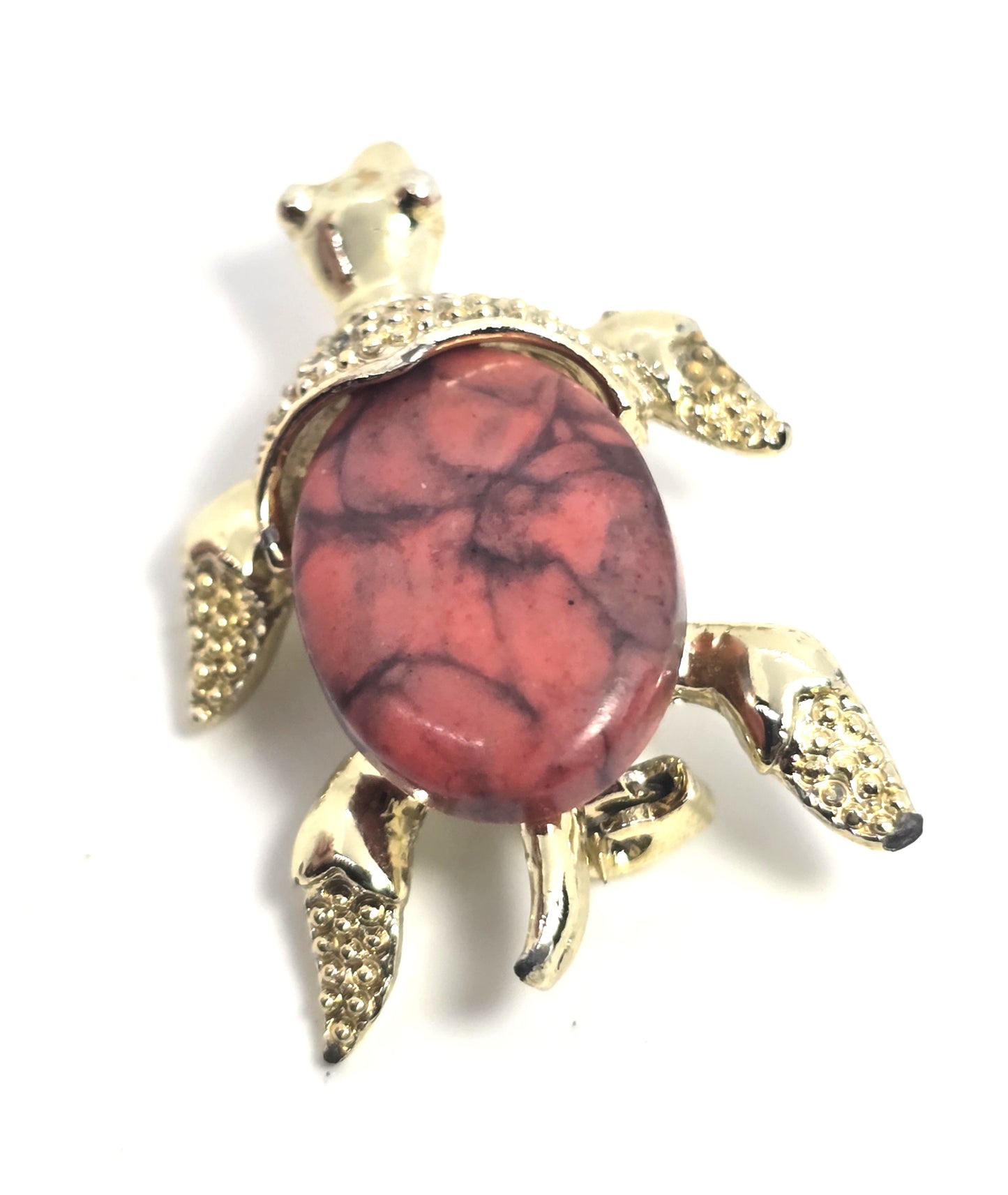 Gerry's Sea Turtle  marbled red glass gold toned vintage reptile brooch
