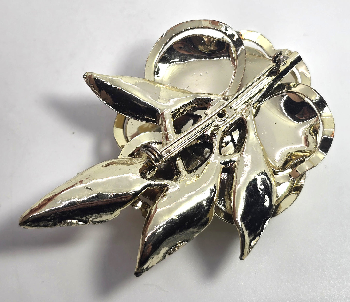 Gold layered flower Aurora Borealis AB gold toned vintage flower brooch