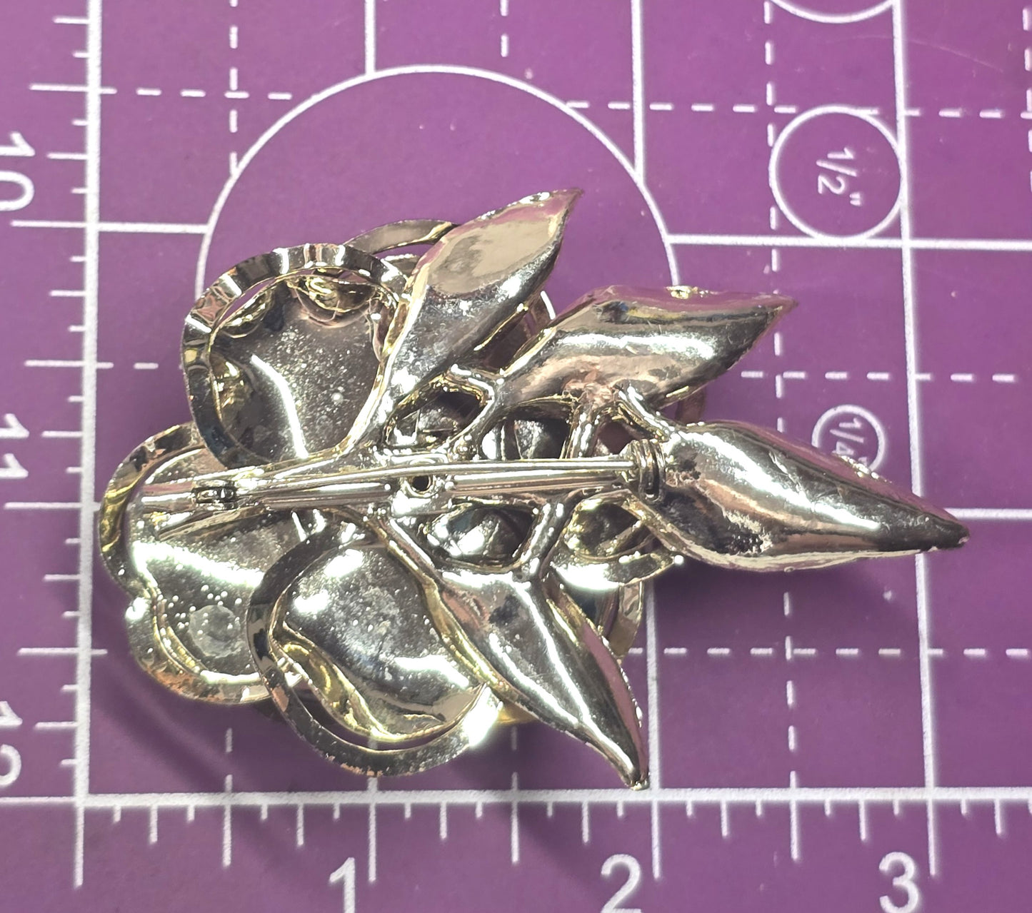 Gold layered flower Aurora Borealis AB gold toned vintage flower brooch