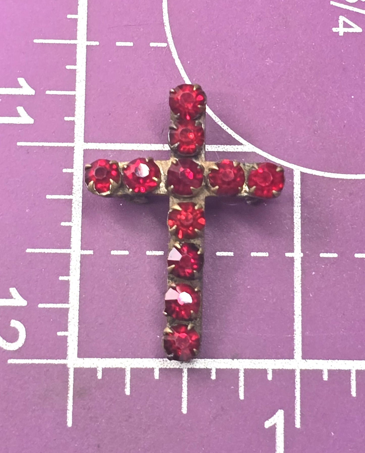 Red cross rhinestone antique prong set brooch pin