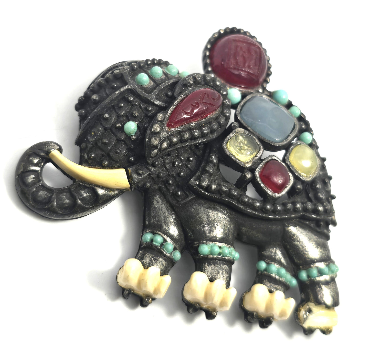 Vintage Rare Signed Hattie Carnegie Cabochon Elephant Brooch Pendant As IS