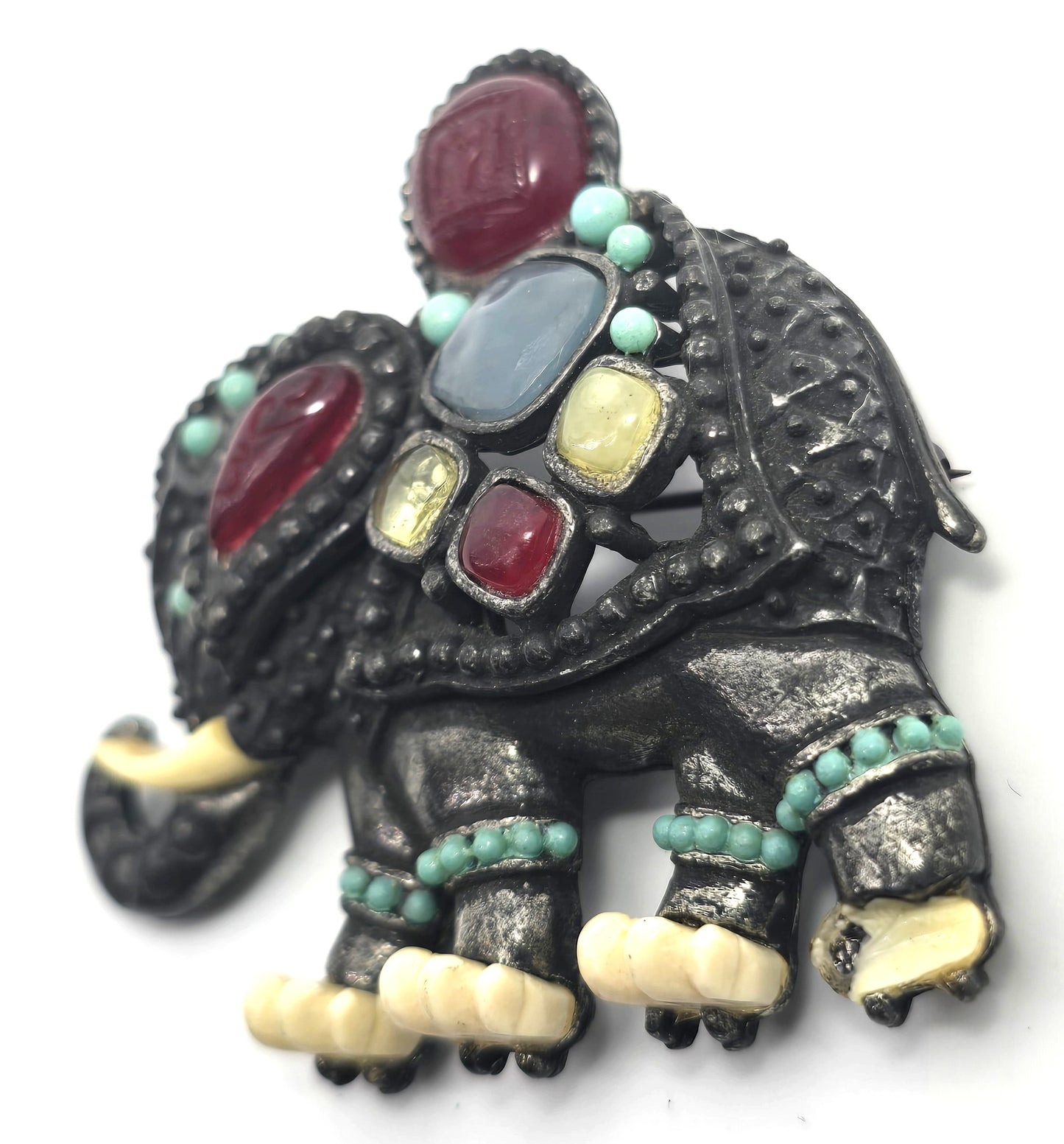 Vintage Rare Signed Hattie Carnegie Cabochon Elephant Brooch Pendant As IS
