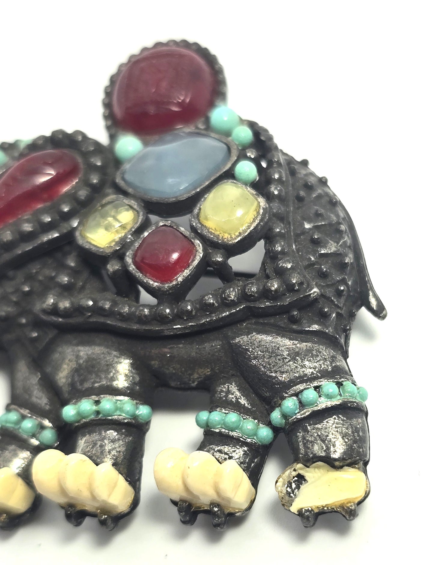Vintage Rare Signed Hattie Carnegie Cabochon Elephant Brooch Pendant As IS