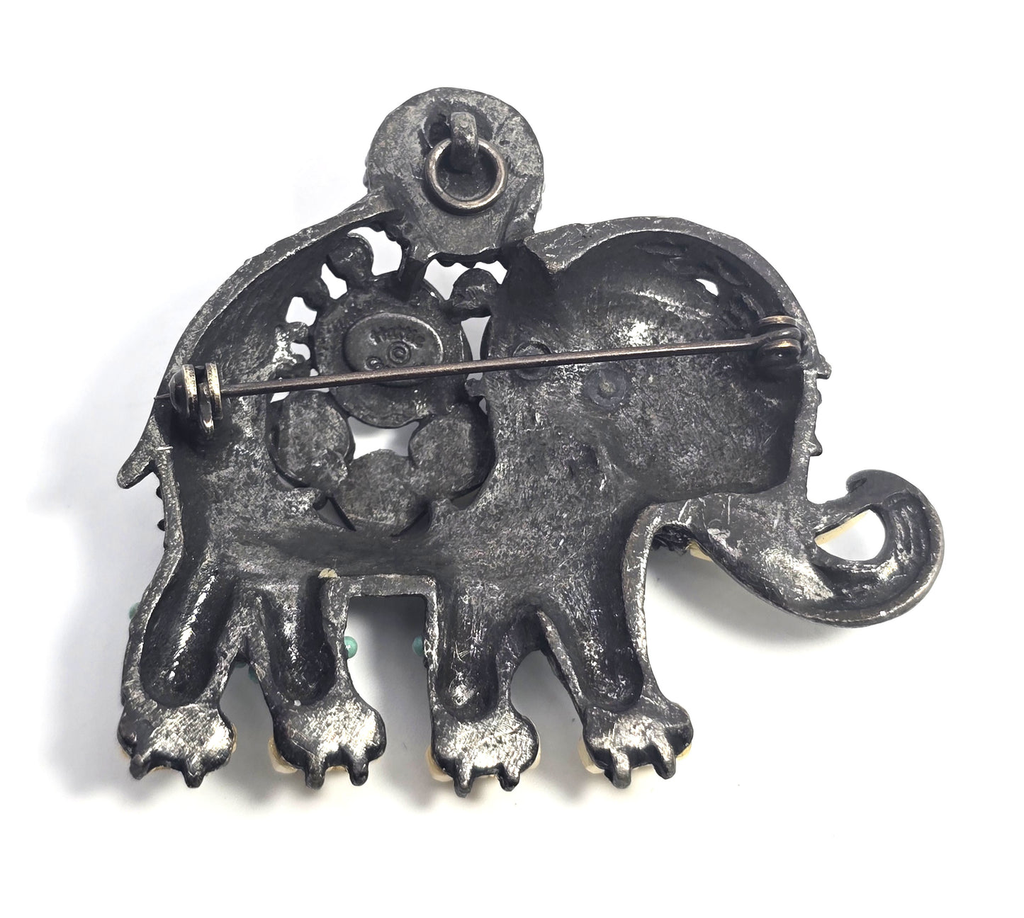 Vintage Rare Signed Hattie Carnegie Cabochon Elephant Brooch Pendant As IS