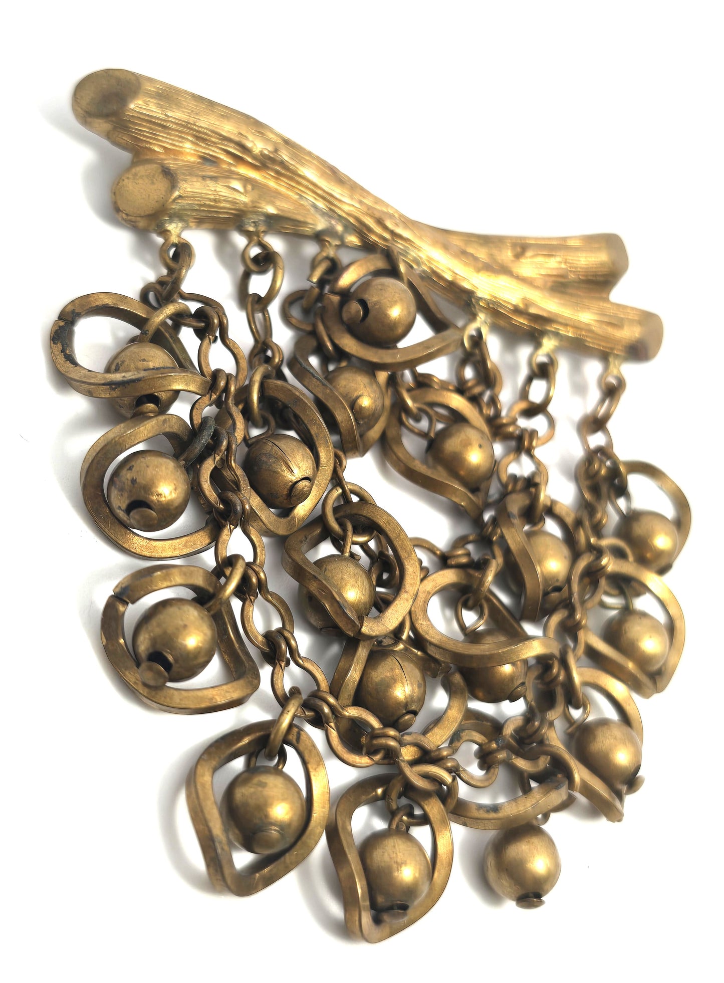 Brutalist handcrafted artisan twisted brass branch large brooch