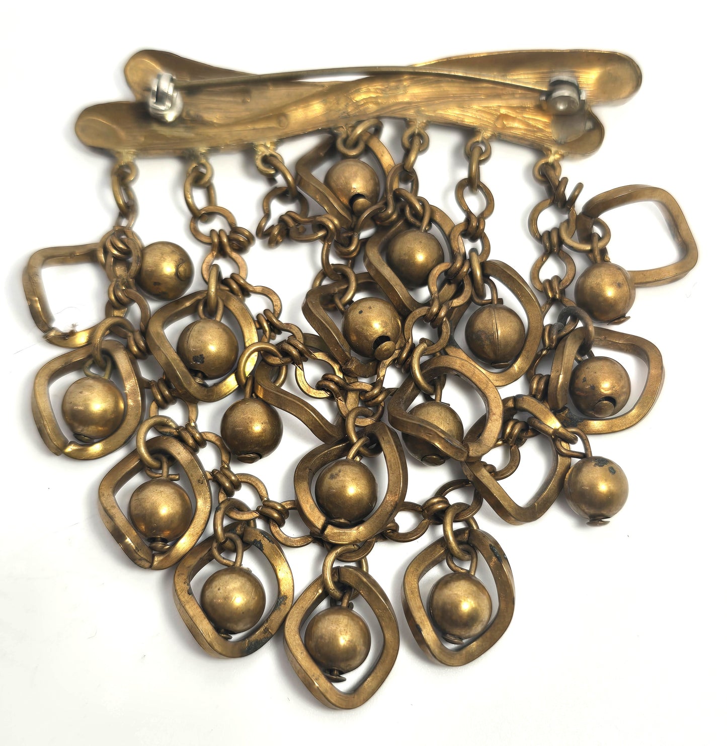Brutalist handcrafted artisan twisted brass branch large brooch