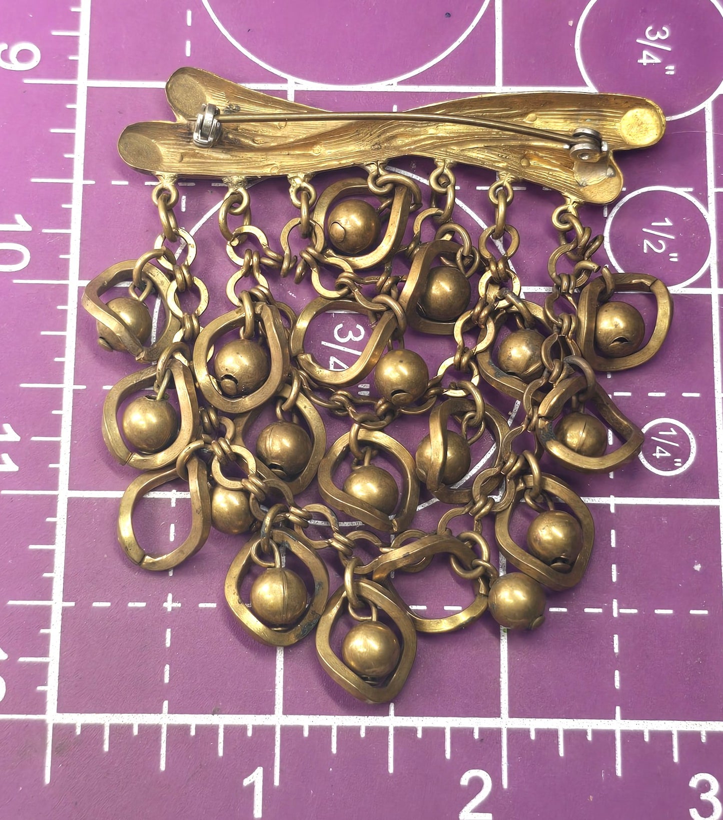 Brutalist handcrafted artisan twisted brass branch large brooch