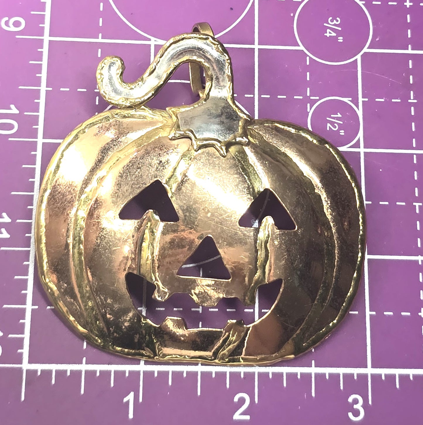Halloween Brutalist Jack o Lantern pumpkin mixed tri metal pendant brooch