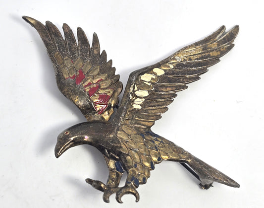 Art Deco WWII  Eagle red white and blue enamel vintage brass brooch