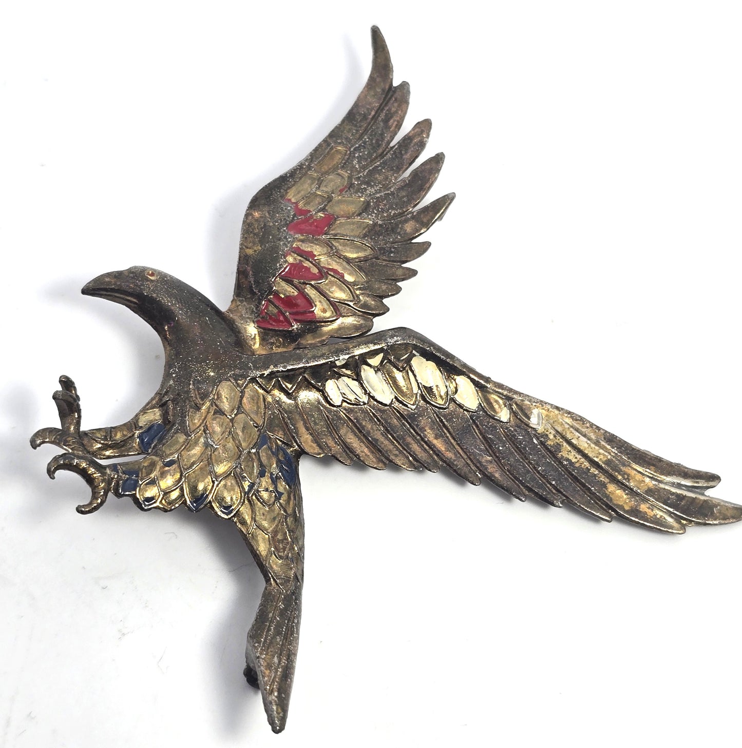 Art Deco WWII  Eagle red white and blue enamel vintage brass brooch