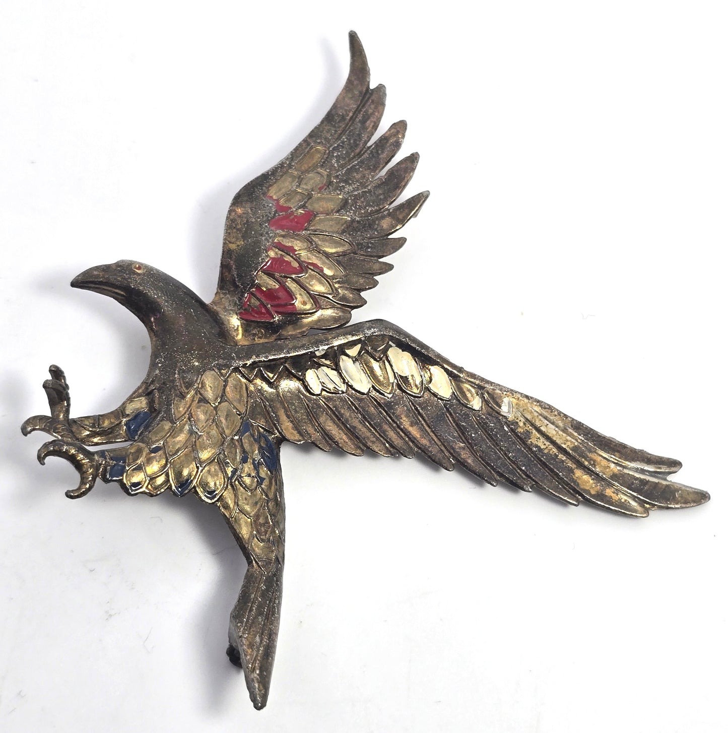 Art Deco WWII  Eagle red white and blue enamel vintage brass brooch