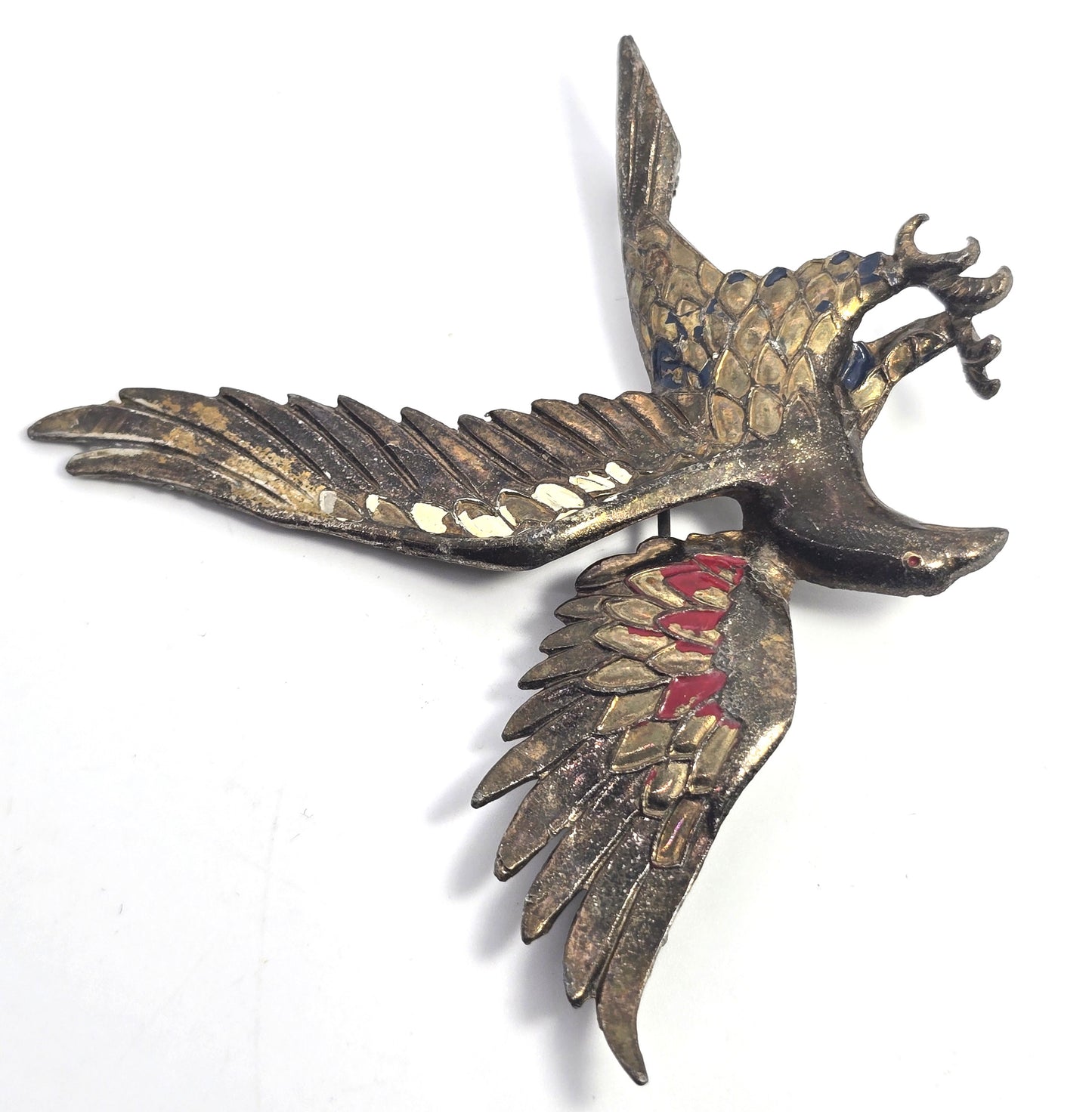 Art Deco WWII  Eagle red white and blue enamel vintage brass brooch