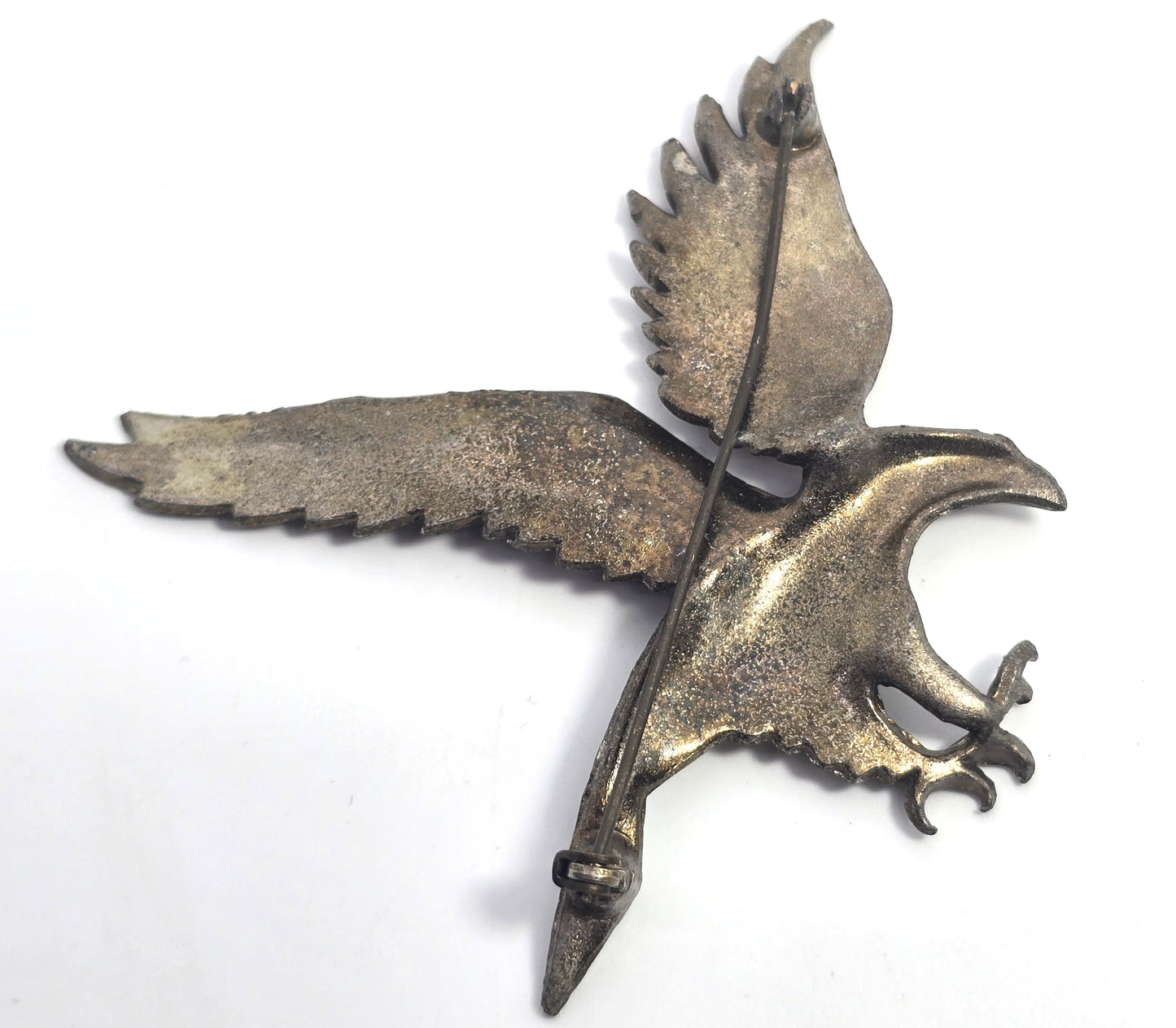 Art Deco WWII  Eagle red white and blue enamel vintage brass brooch