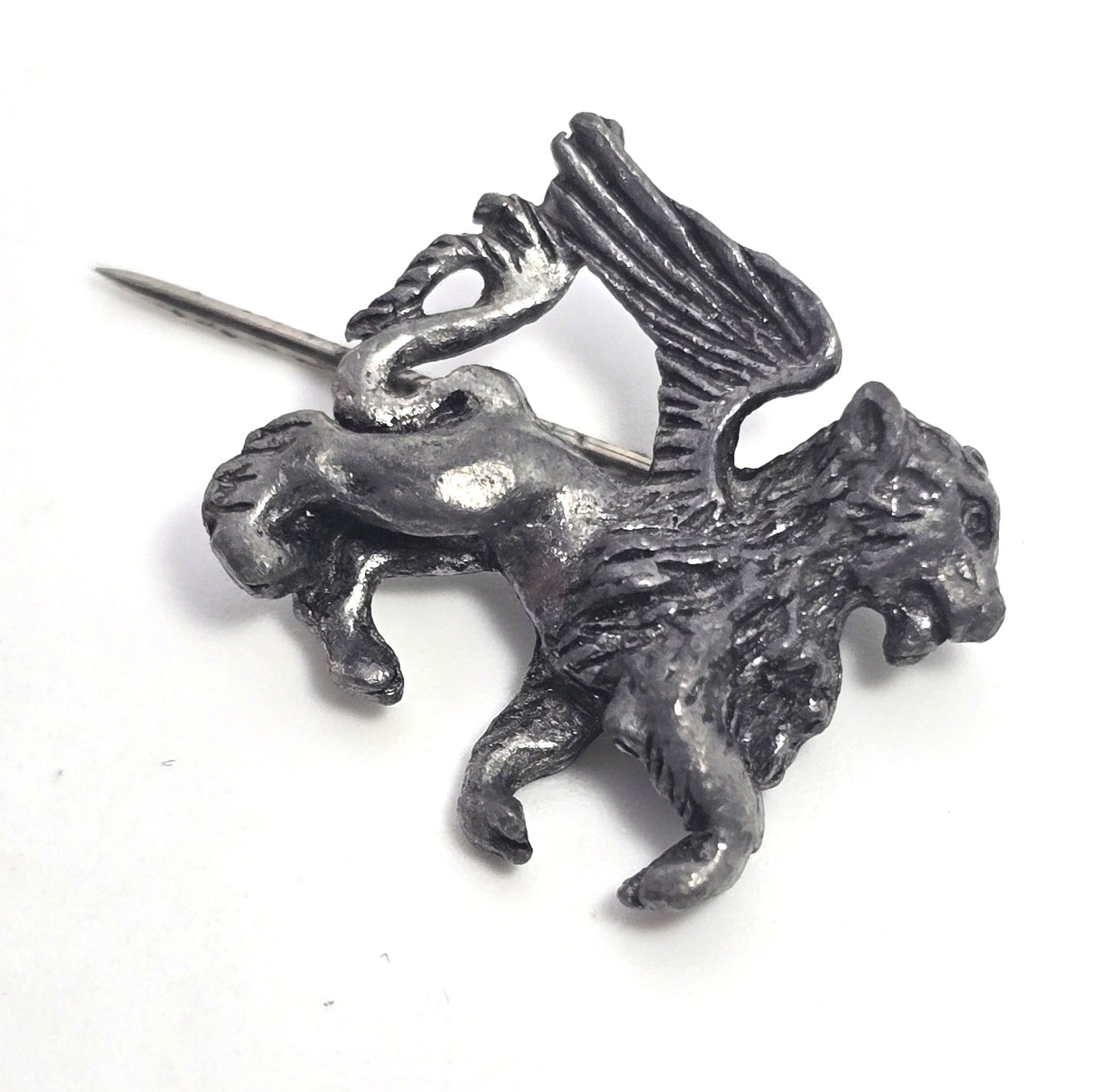 Victorian style Gryphon silver toned vintage stick lapel pin brooch