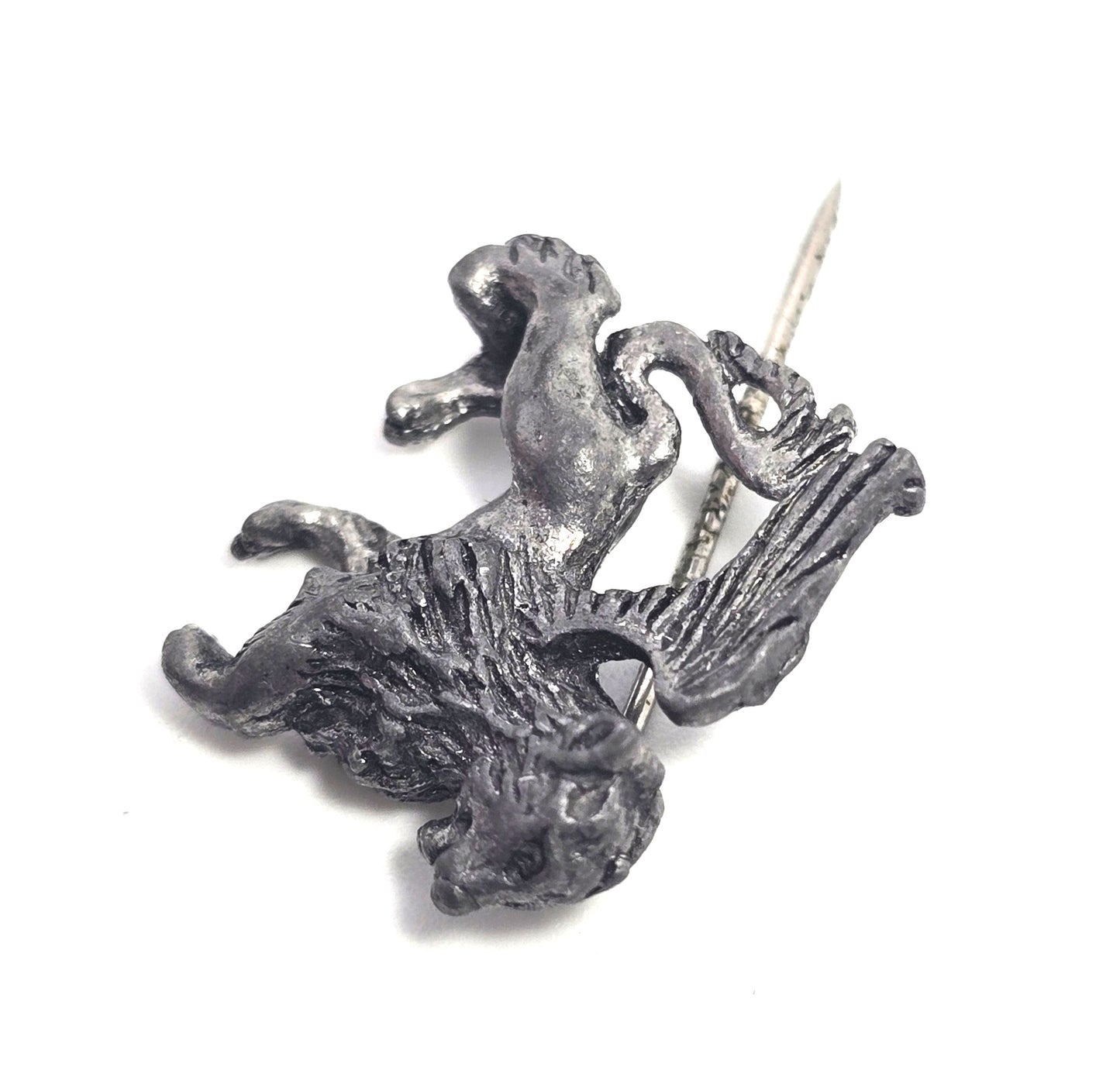 Victorian style Gryphon silver toned vintage stick lapel pin brooch