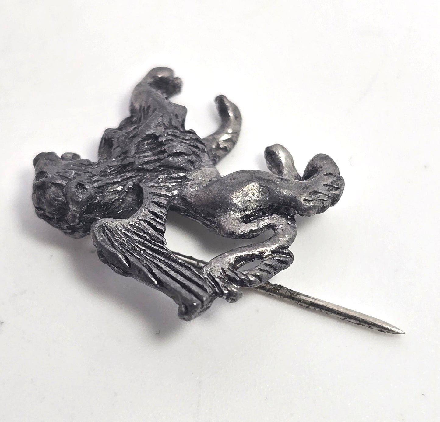 Victorian style Gryphon silver toned vintage stick lapel pin brooch
