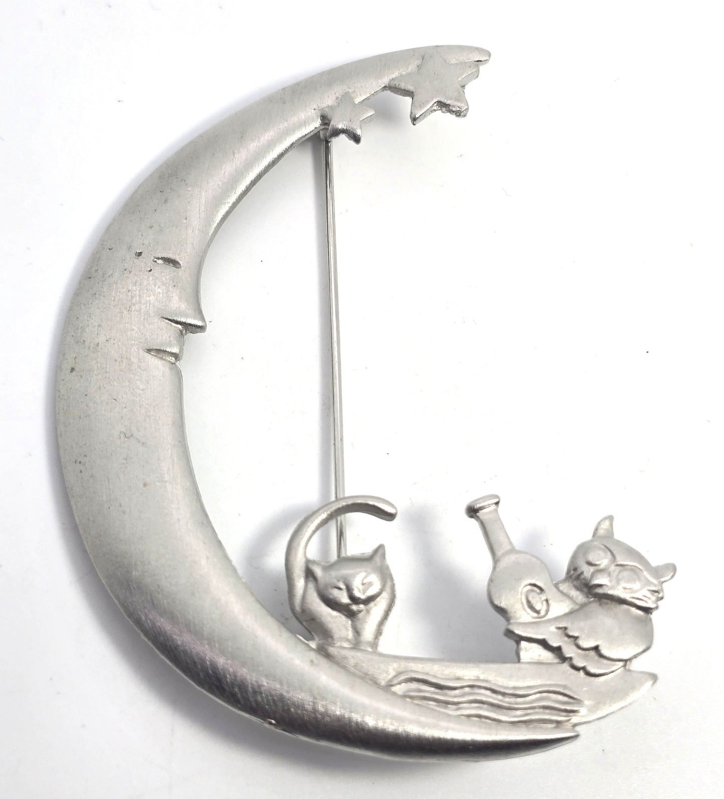 Lia Sophia Crescent Cat on the moon Silver Toned Large Pin Brooch