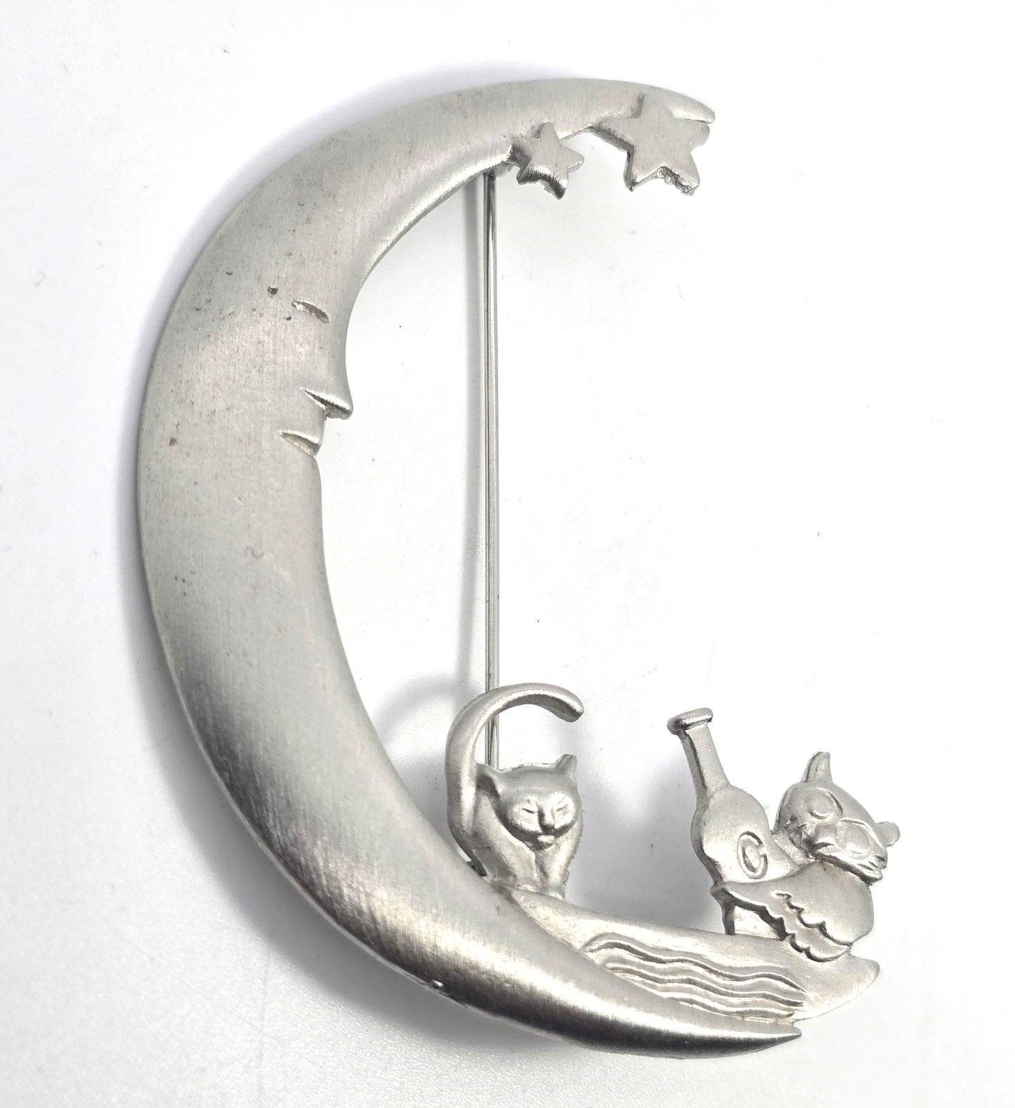 Lia Sophia Crescent Cat on the moon Silver Toned Large Pin Brooch
