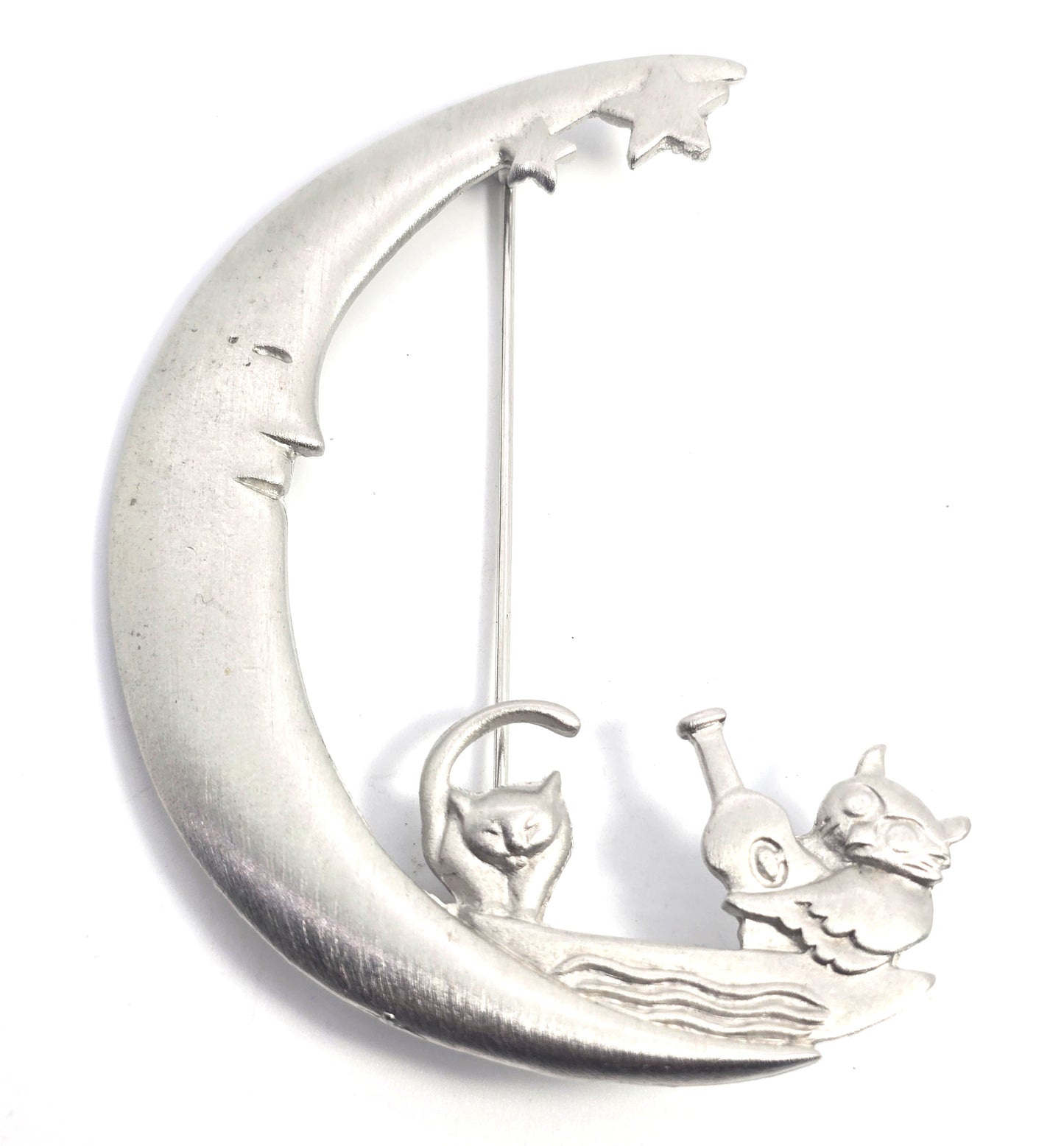 Lia Sophia Crescent Cat on the moon Silver Toned Large Pin Brooch