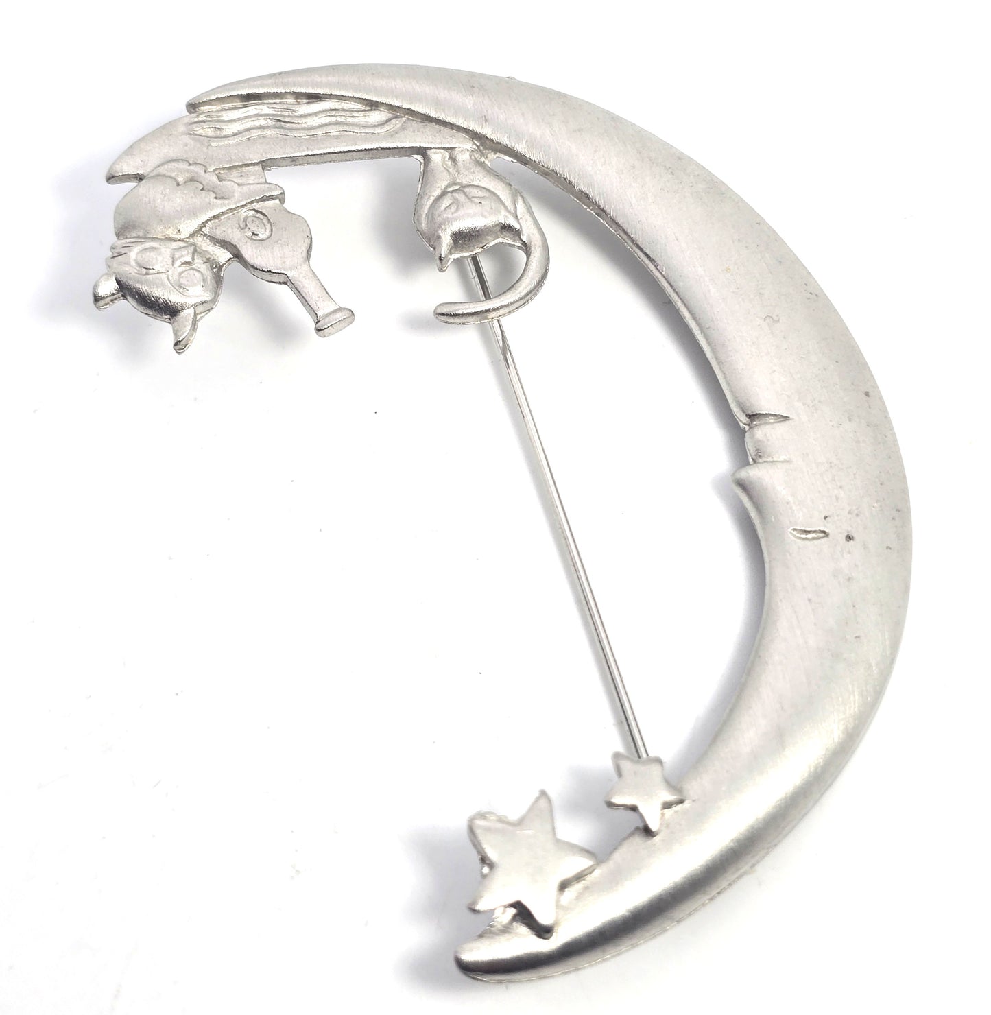 Lia Sophia Crescent Cat on the moon Silver Toned Large Pin Brooch