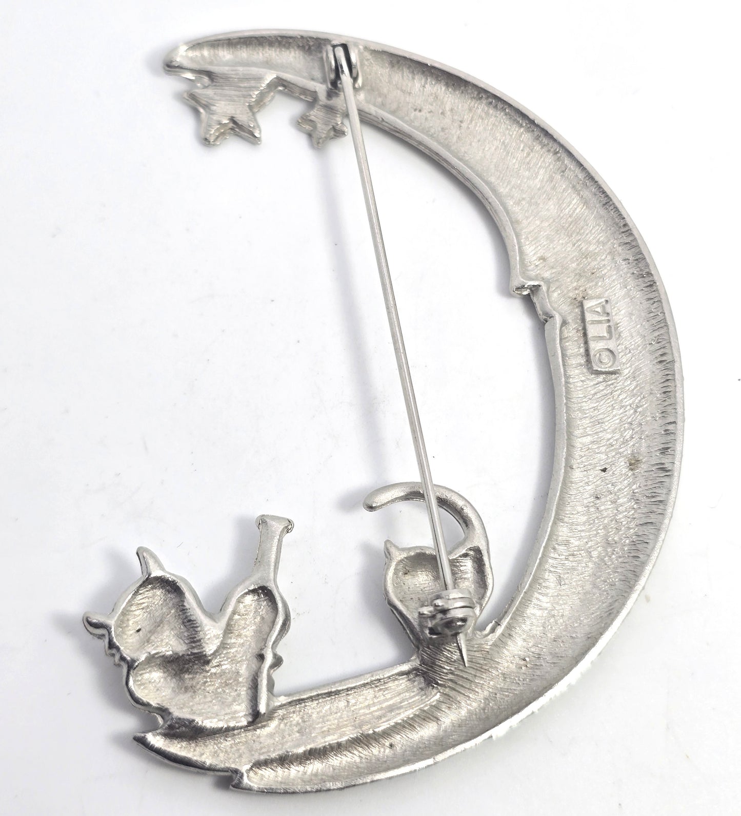 Lia Sophia Crescent Cat on the moon Silver Toned Large Pin Brooch
