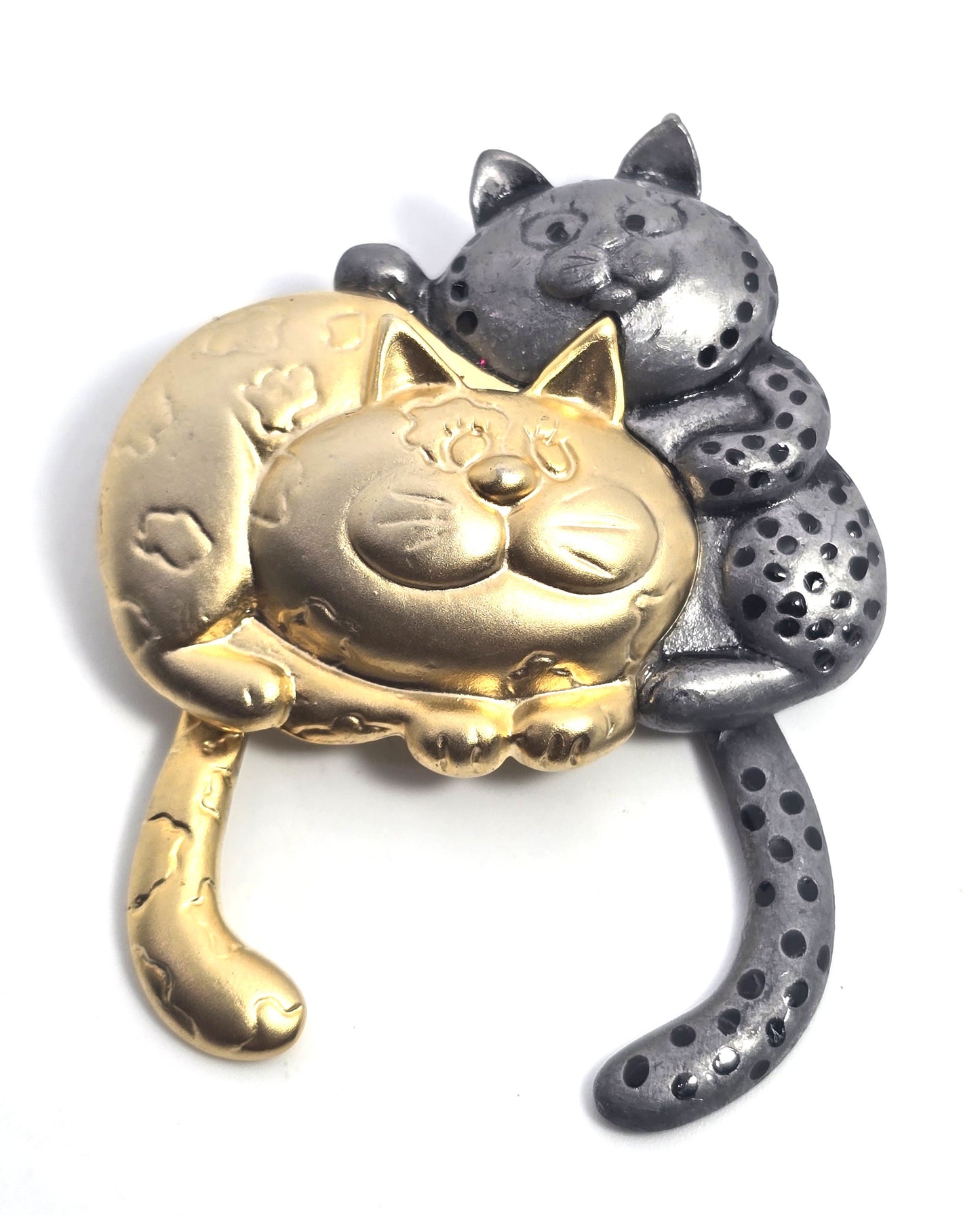 Danecraft fat cats articulated tails two toned vintage pin brooch