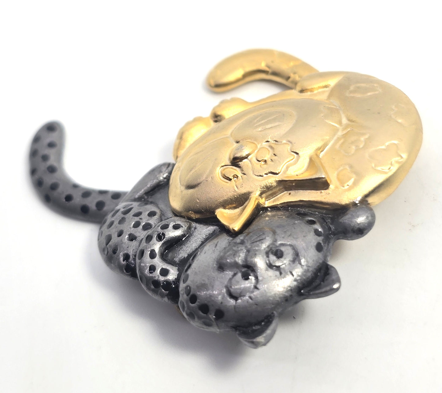 Danecraft fat cats articulated tails two toned vintage pin brooch