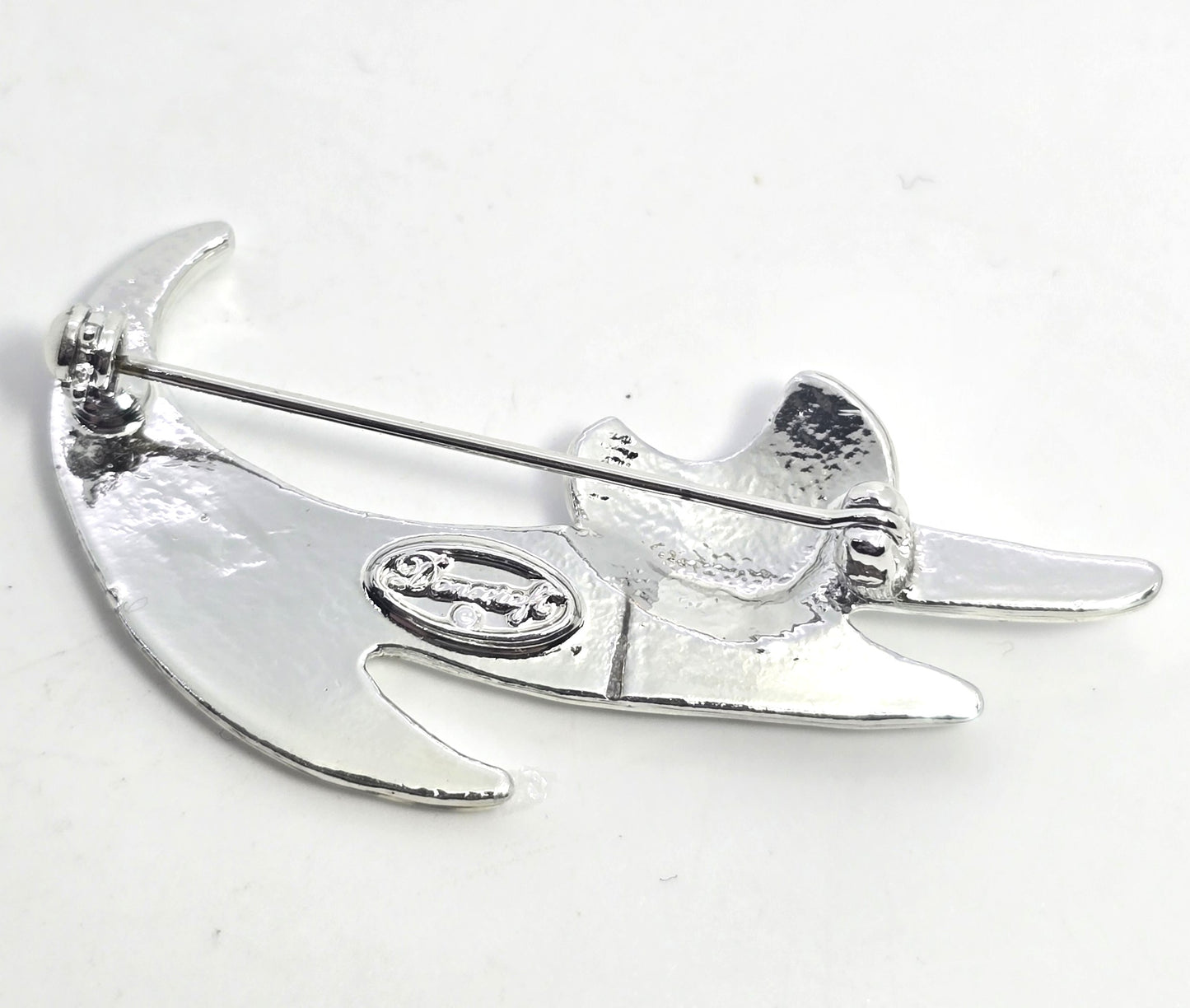 Danecraft "Big Stretch" cat modernist silver toned vintage pin brooch